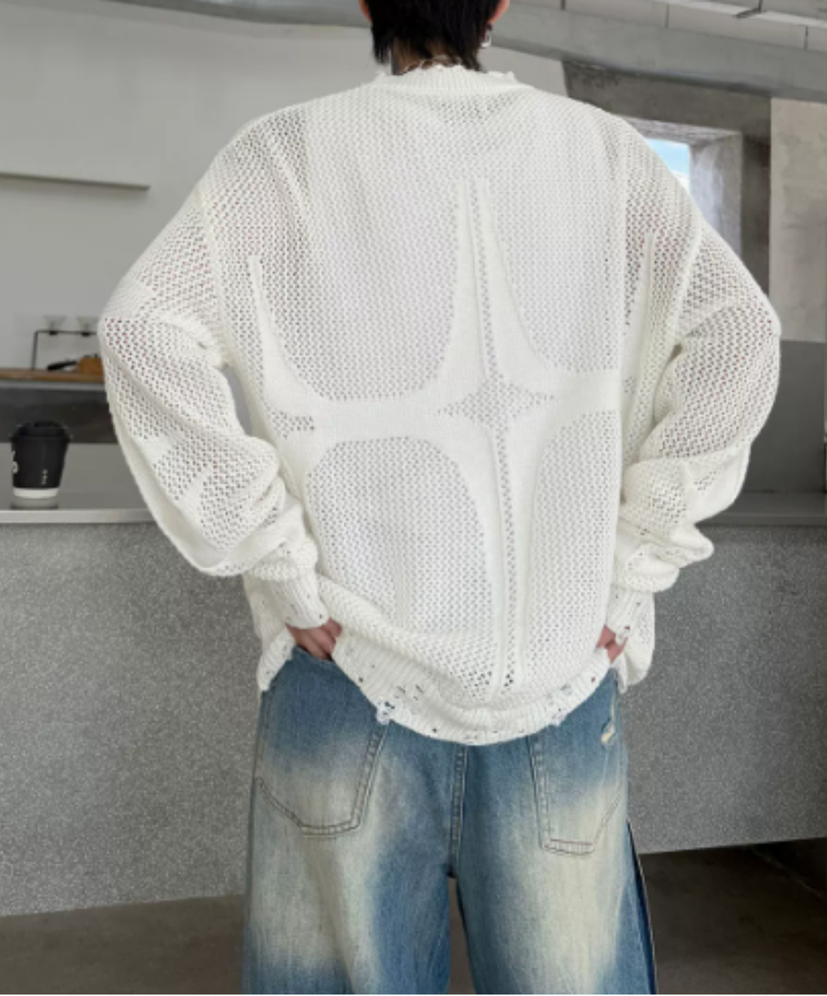 open-knit pattern with distressed finish sweater EN3206
