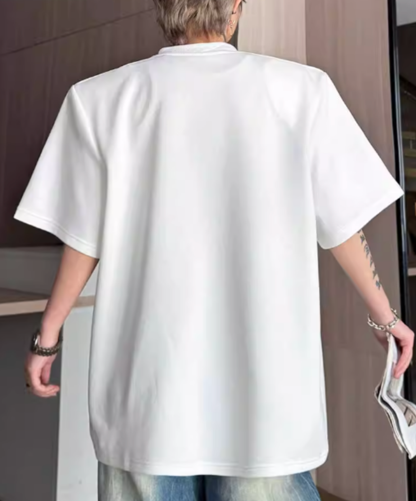 sparkling star motif bead decoration t-shirt EN2827