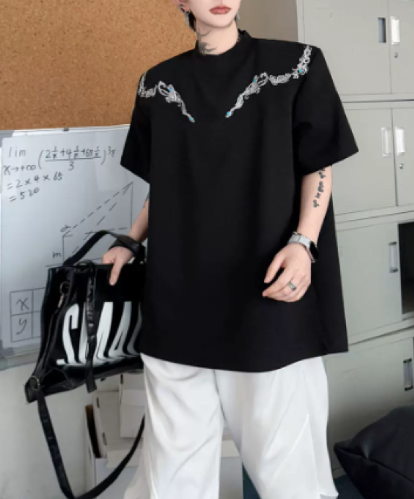 retro embroidery beads t-shirt EN2873