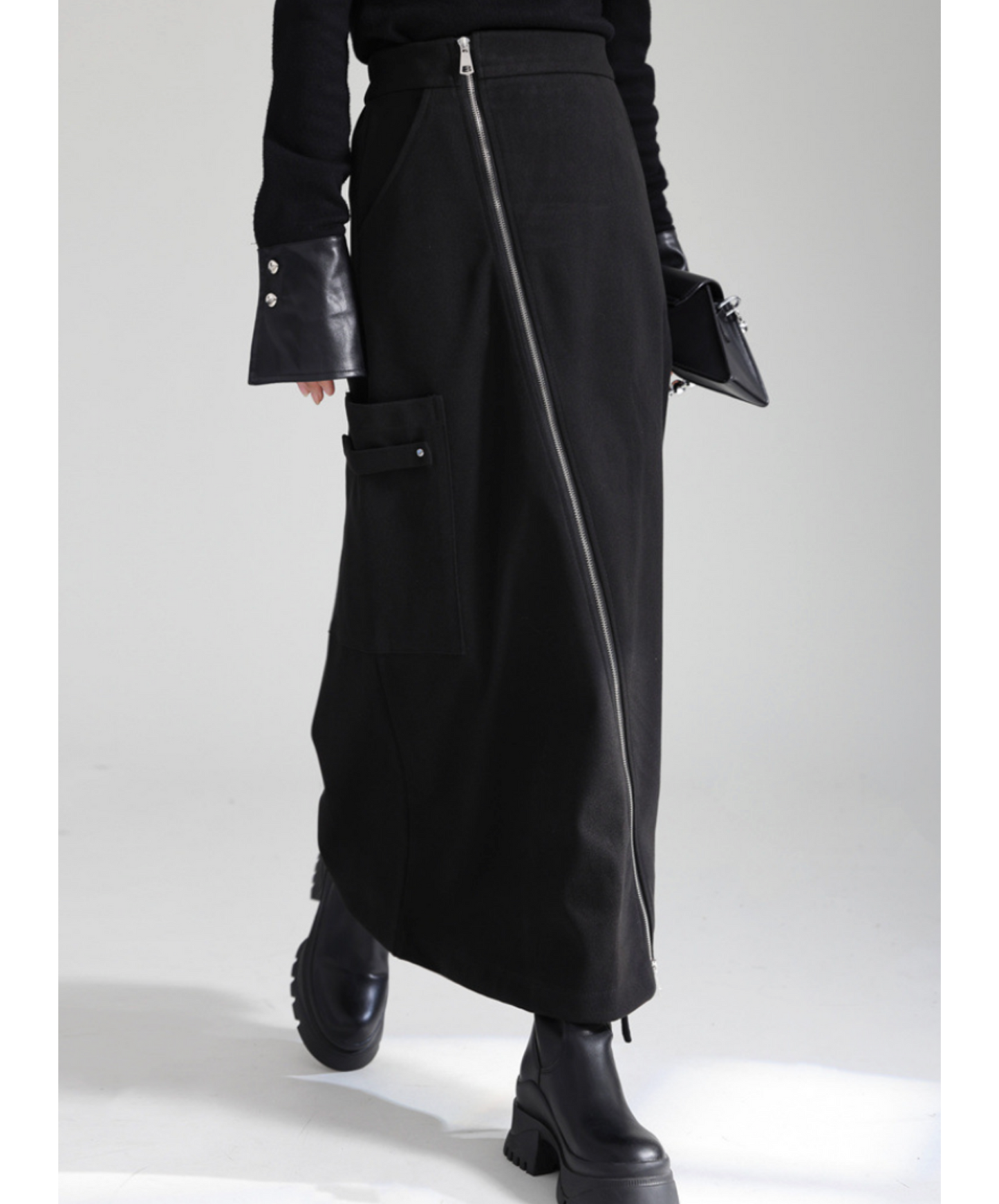 irregular zipper velvet skirt EN2732