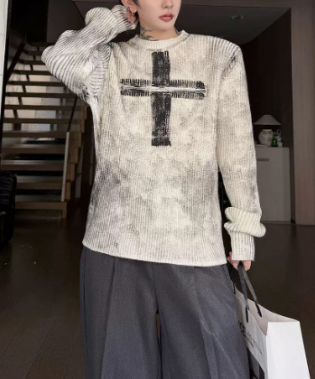 front-motif zip design sweater EN3242