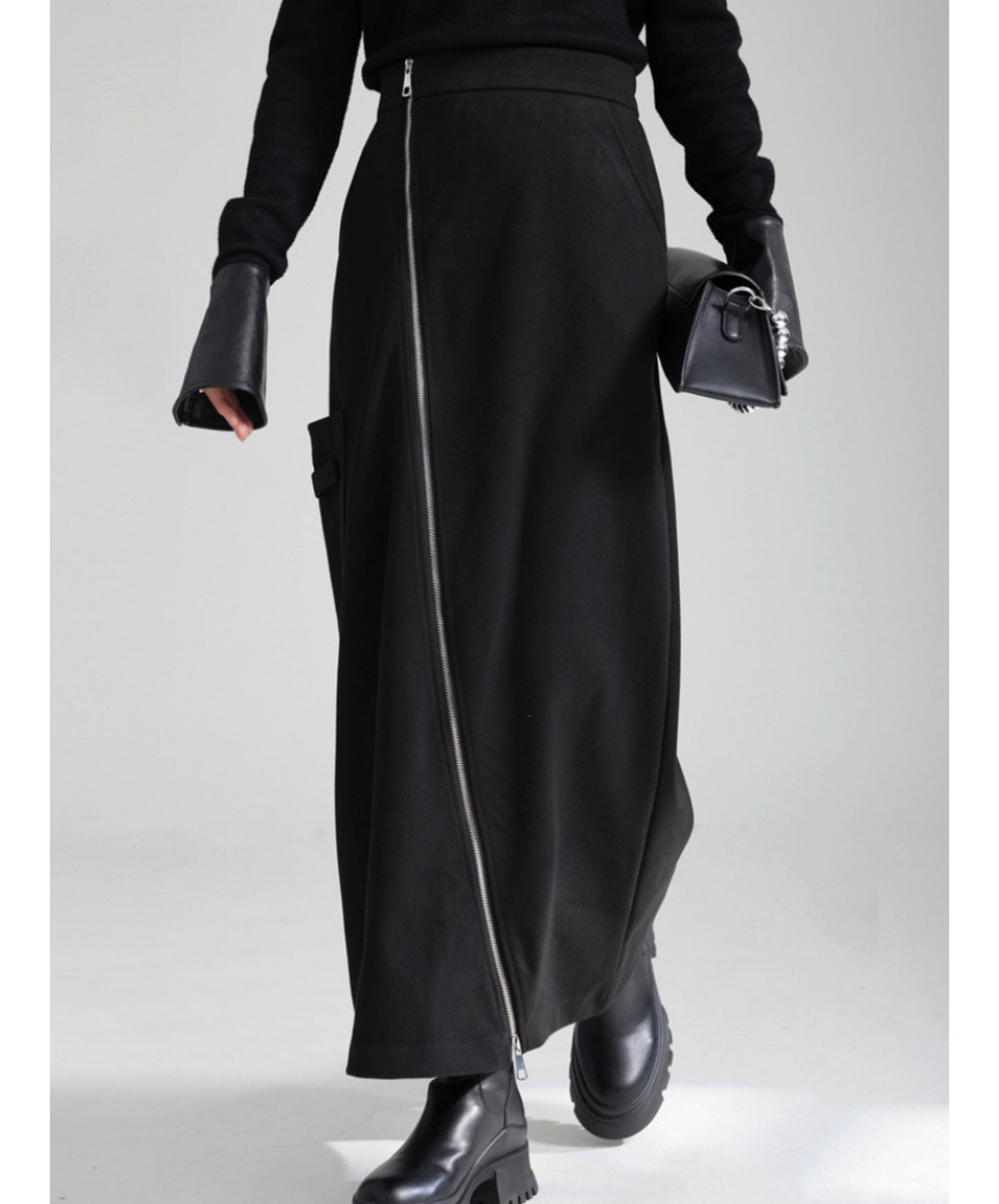 irregular zipper velvet skirt EN2732