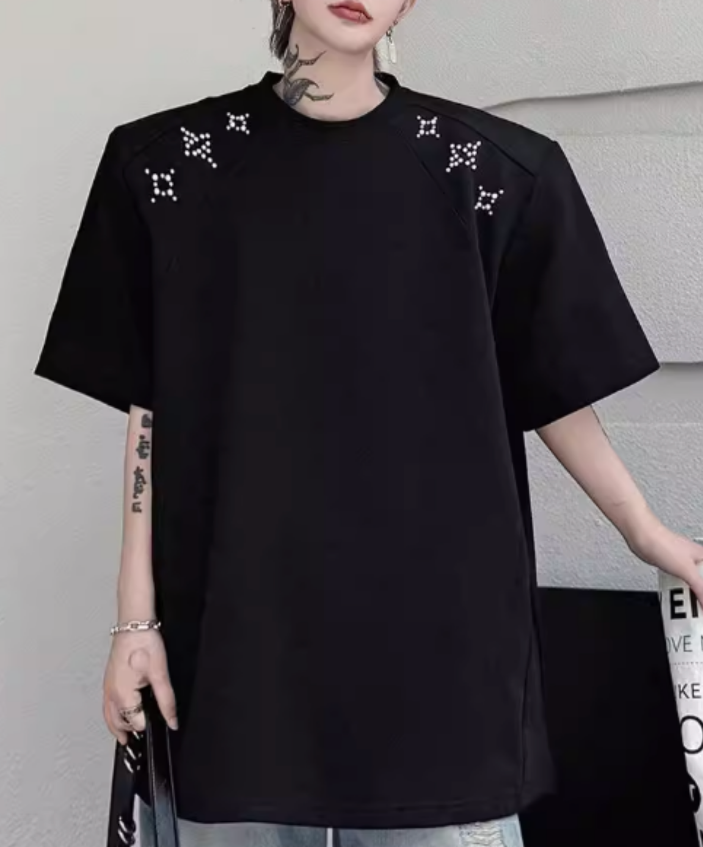 sparkling star motif bead decoration t-shirt EN2827