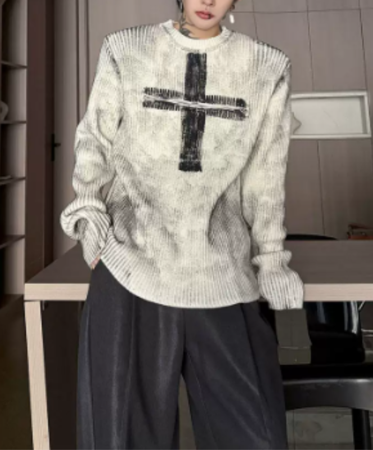 front-motif zip design sweater EN3242