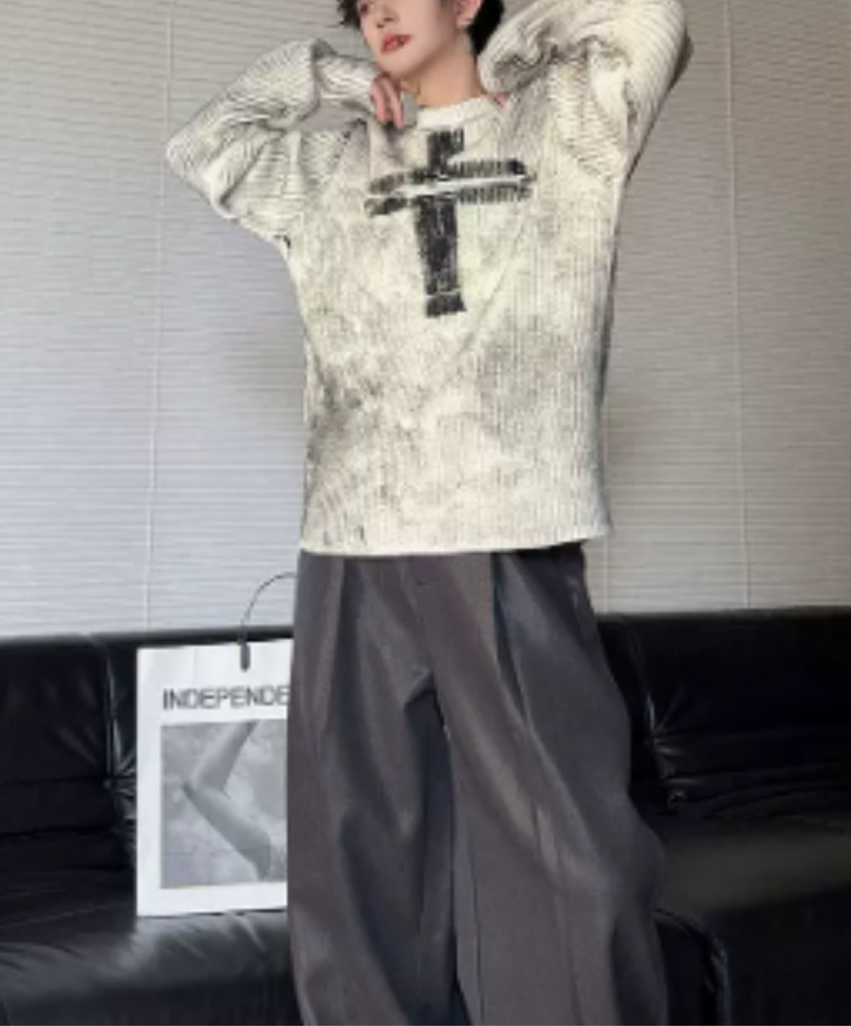 front-motif zip design sweater EN3242