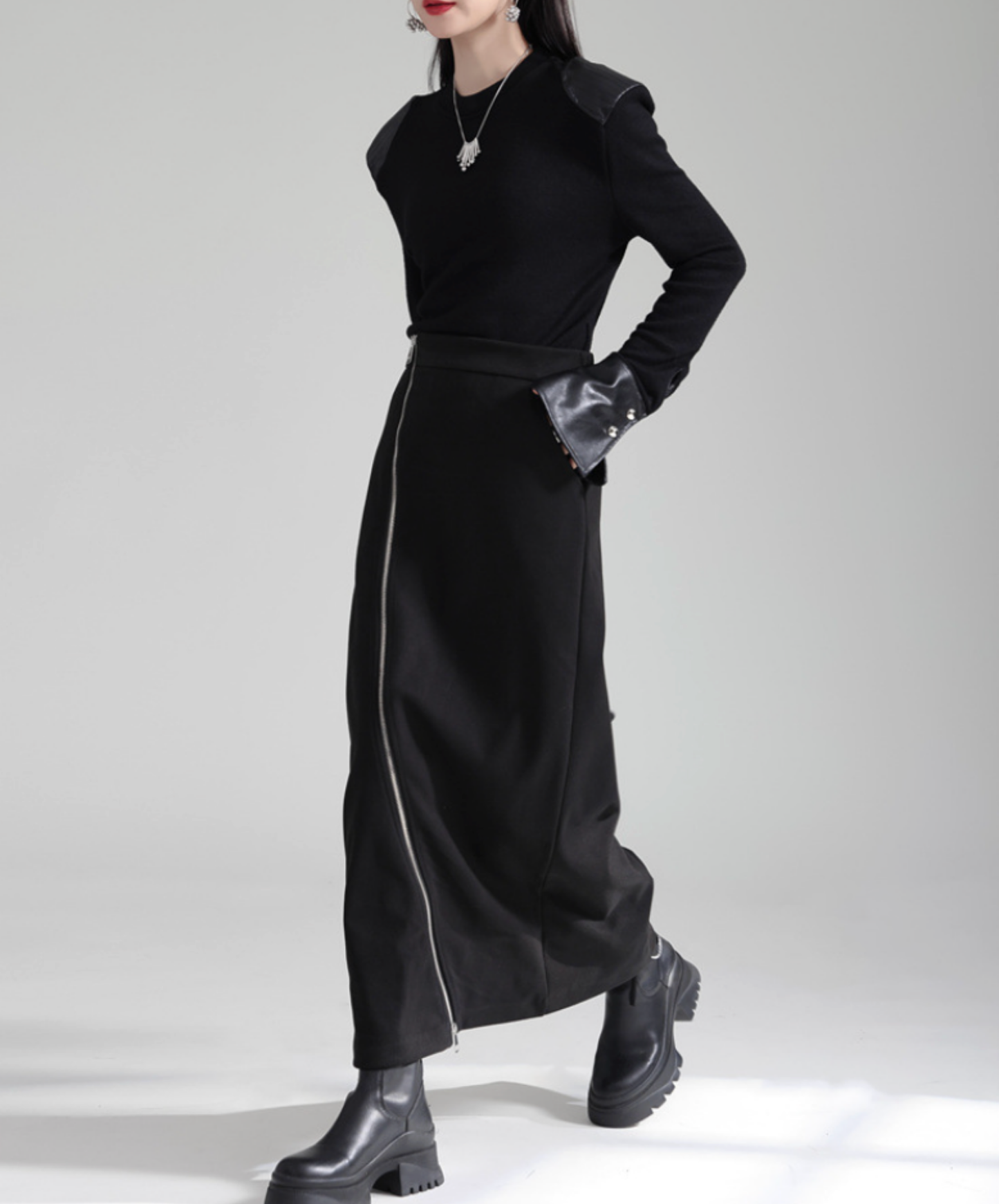 irregular zipper velvet skirt EN2732