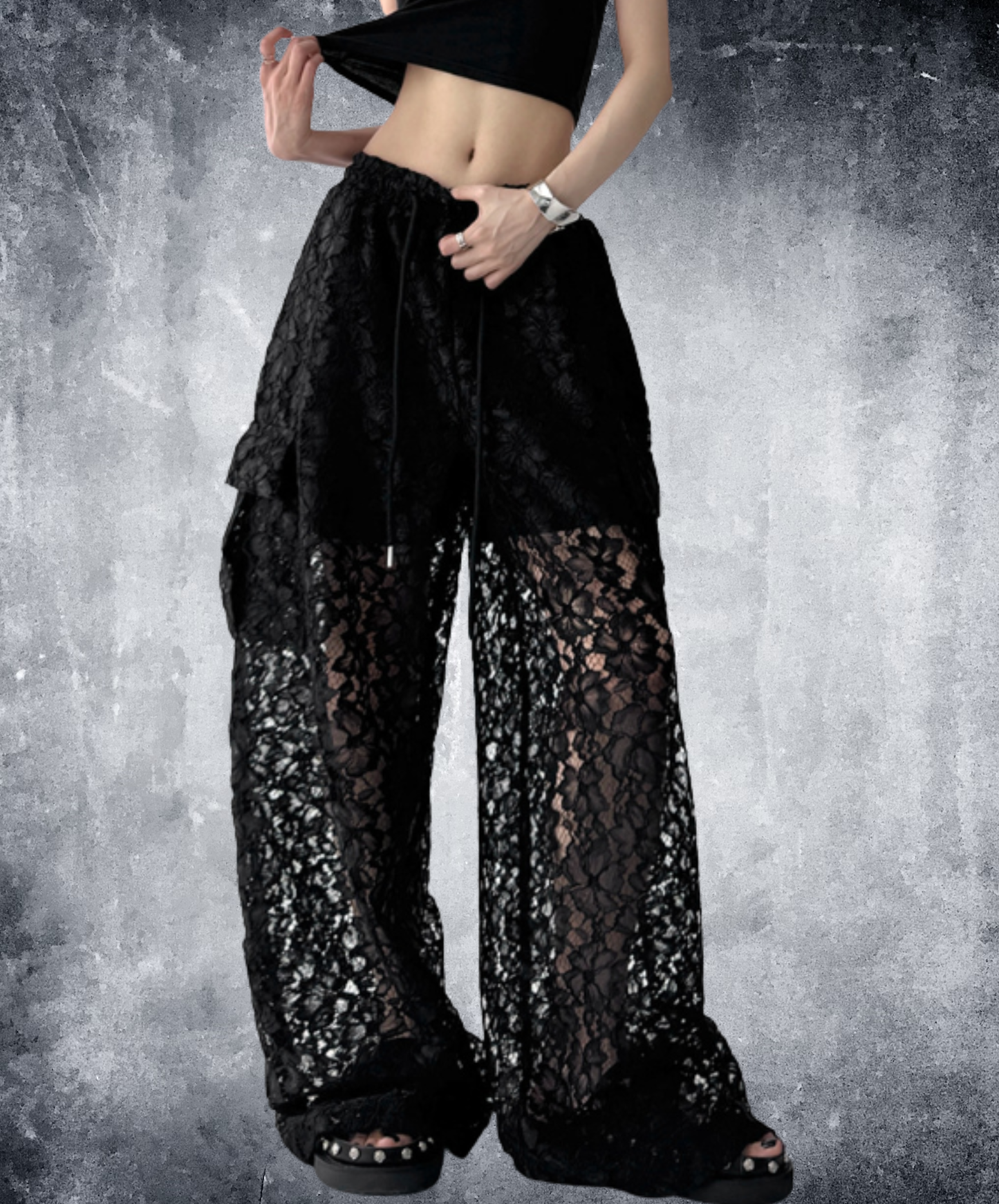 casual sheer lace style wide pants EN3105