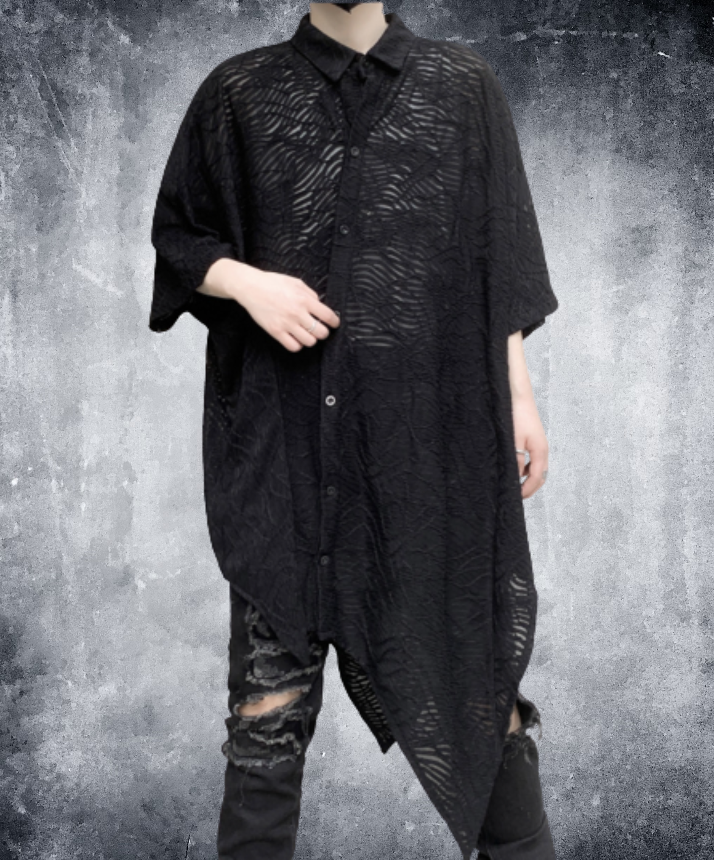 bat-shaped openwork pattern shirt EN3008