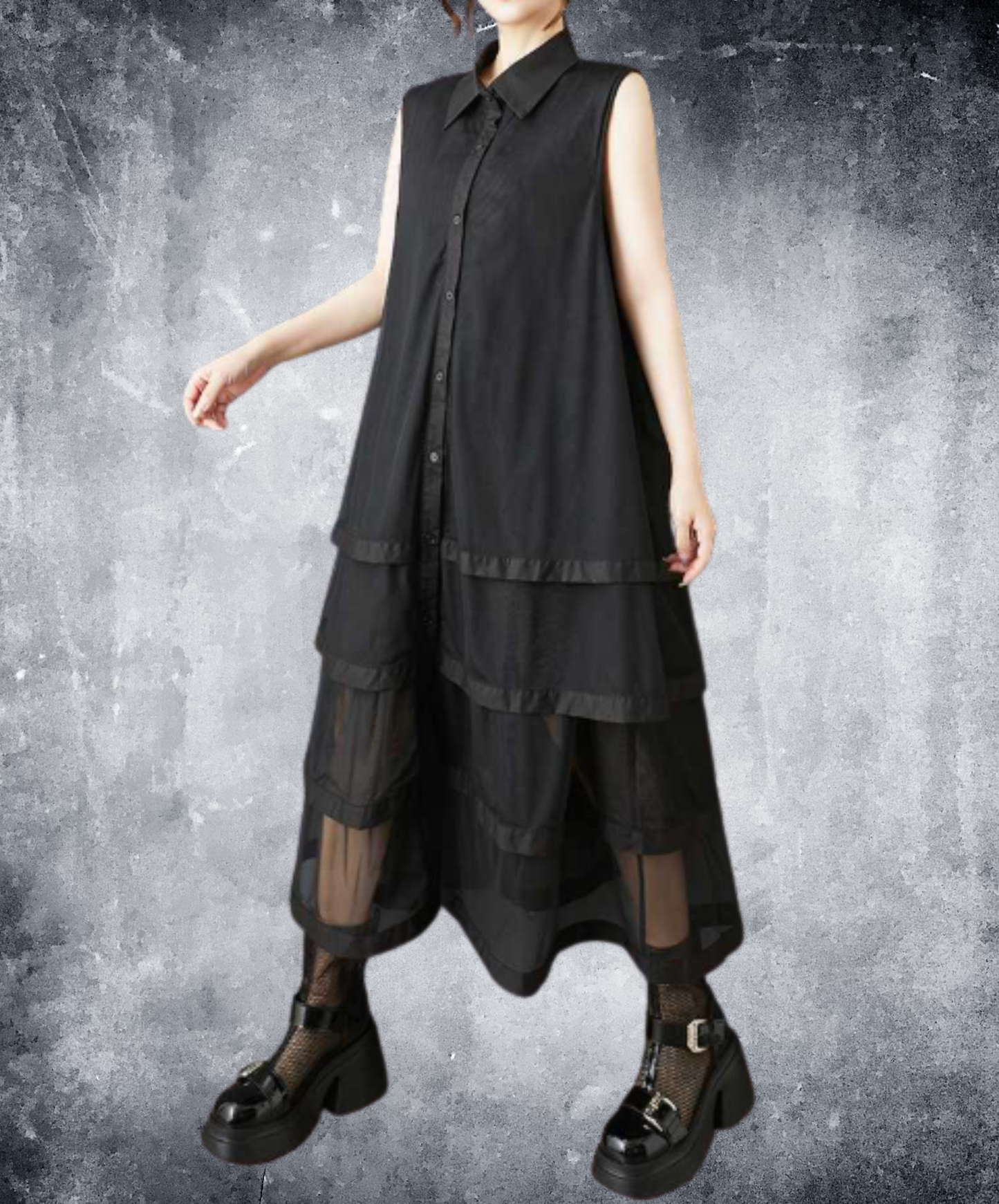 dark multi-layer mesh long shirt EN3046
