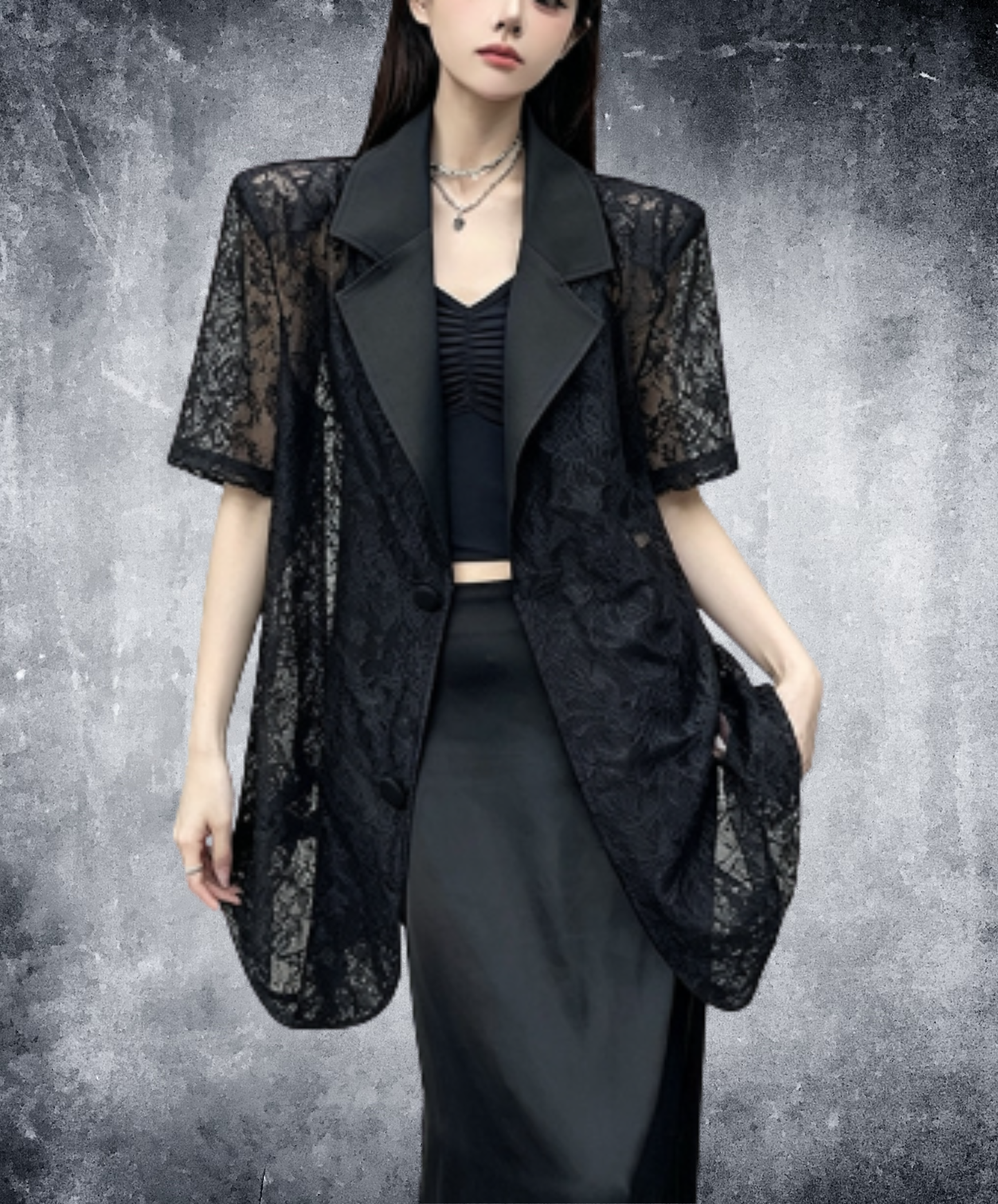 lace jacquard openwork patchwork jacket EN2934