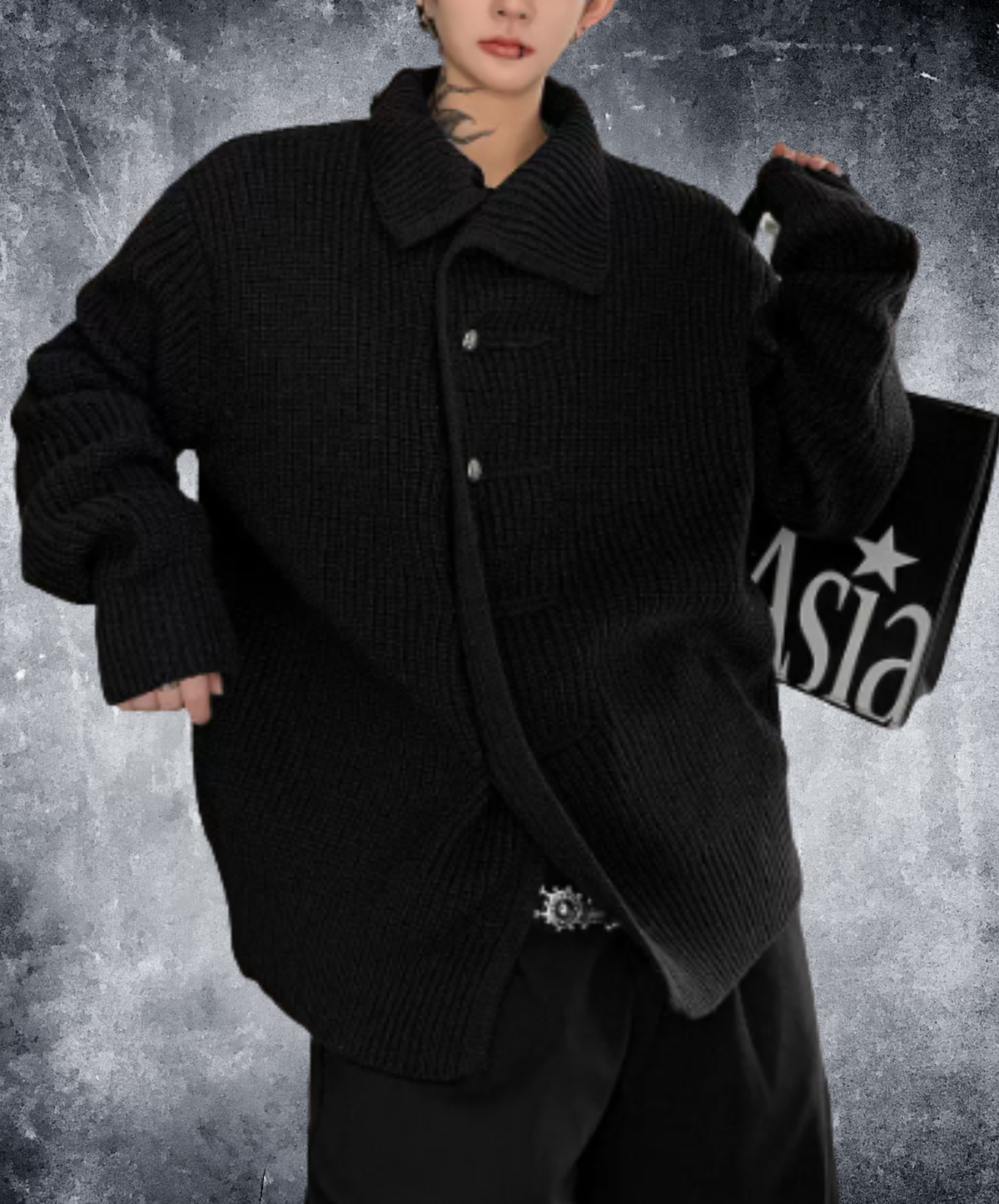 high-neck raised-relief knitting cardigan EN3256