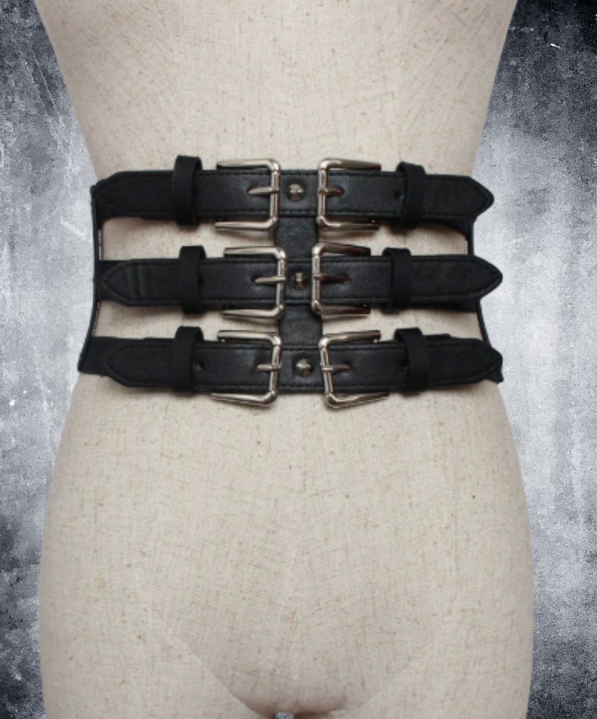 dark triple-buckle wide corset belt EN3216