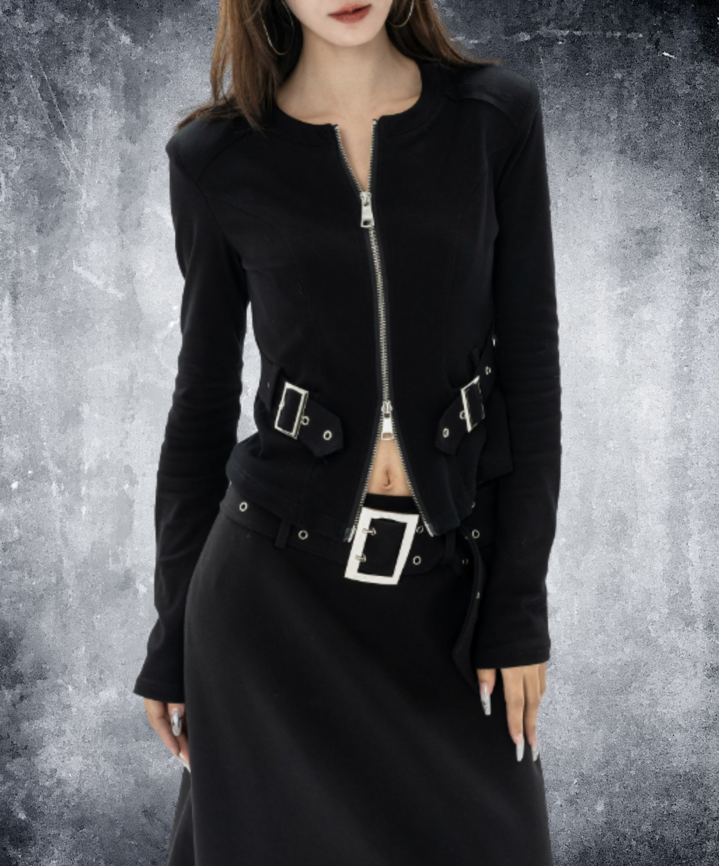 front-zip fitted style t-shirt EN3148
