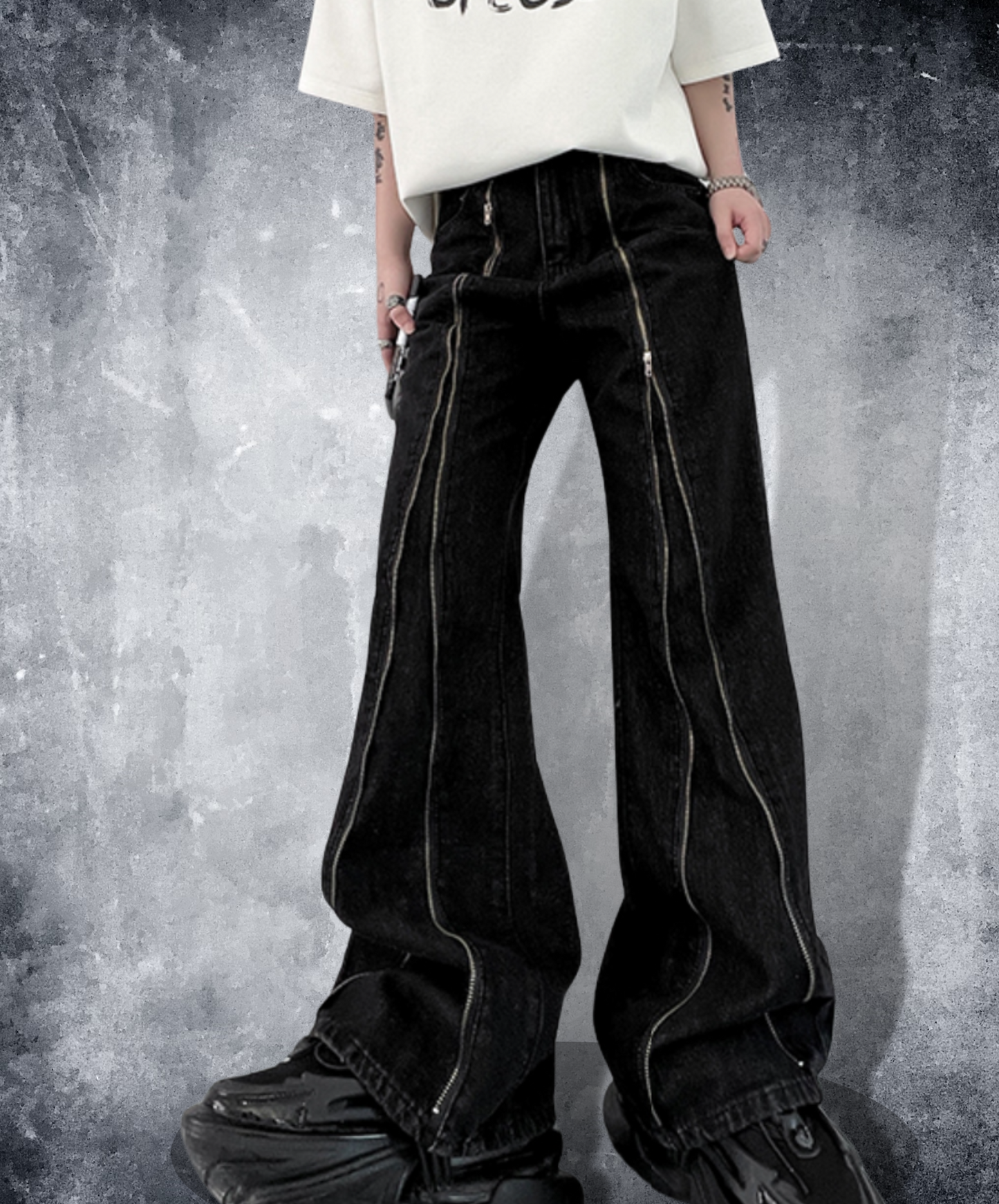 zip up design full length pants EN1506