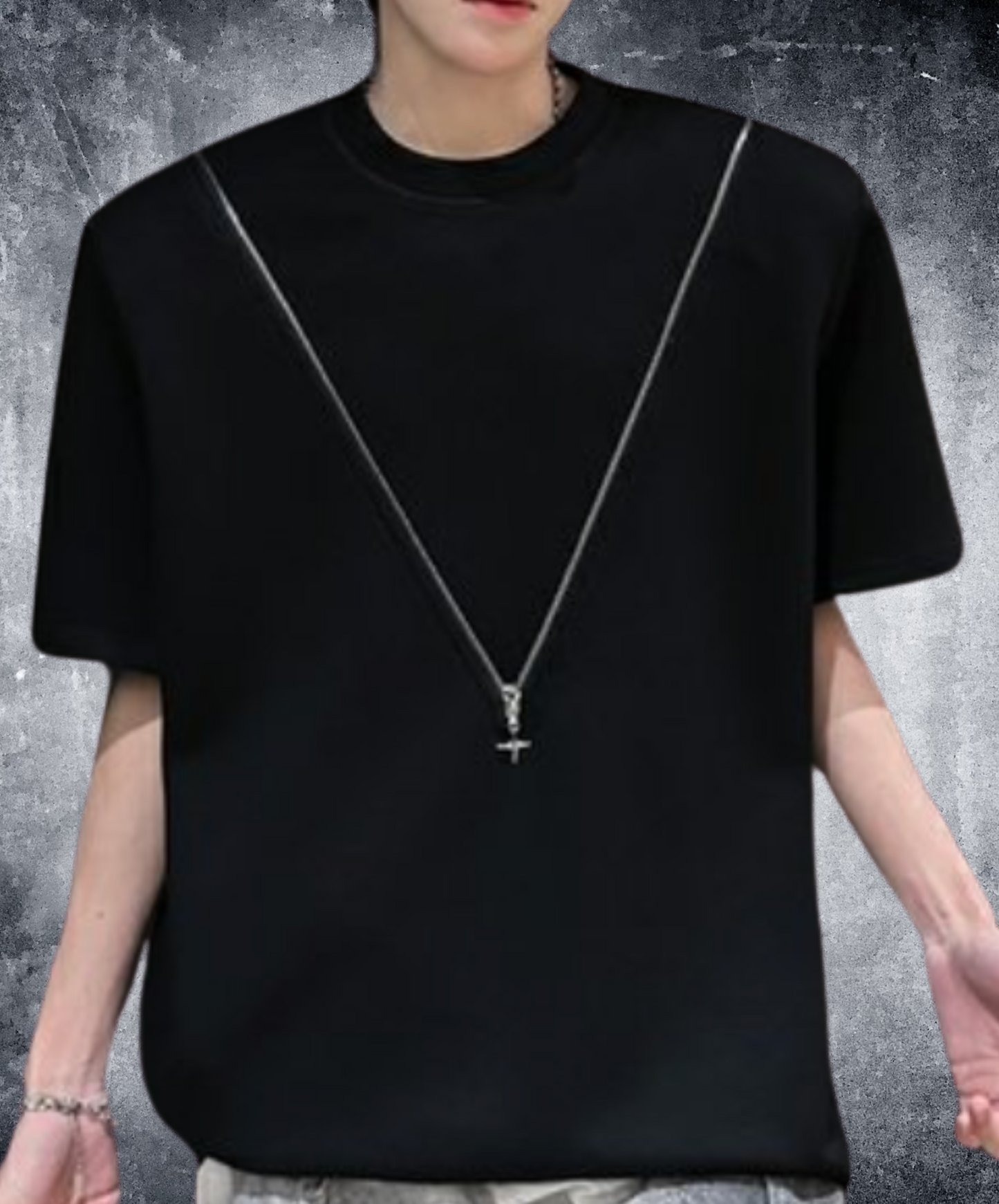 v-shaped zip-up design t-shirt EN2074
