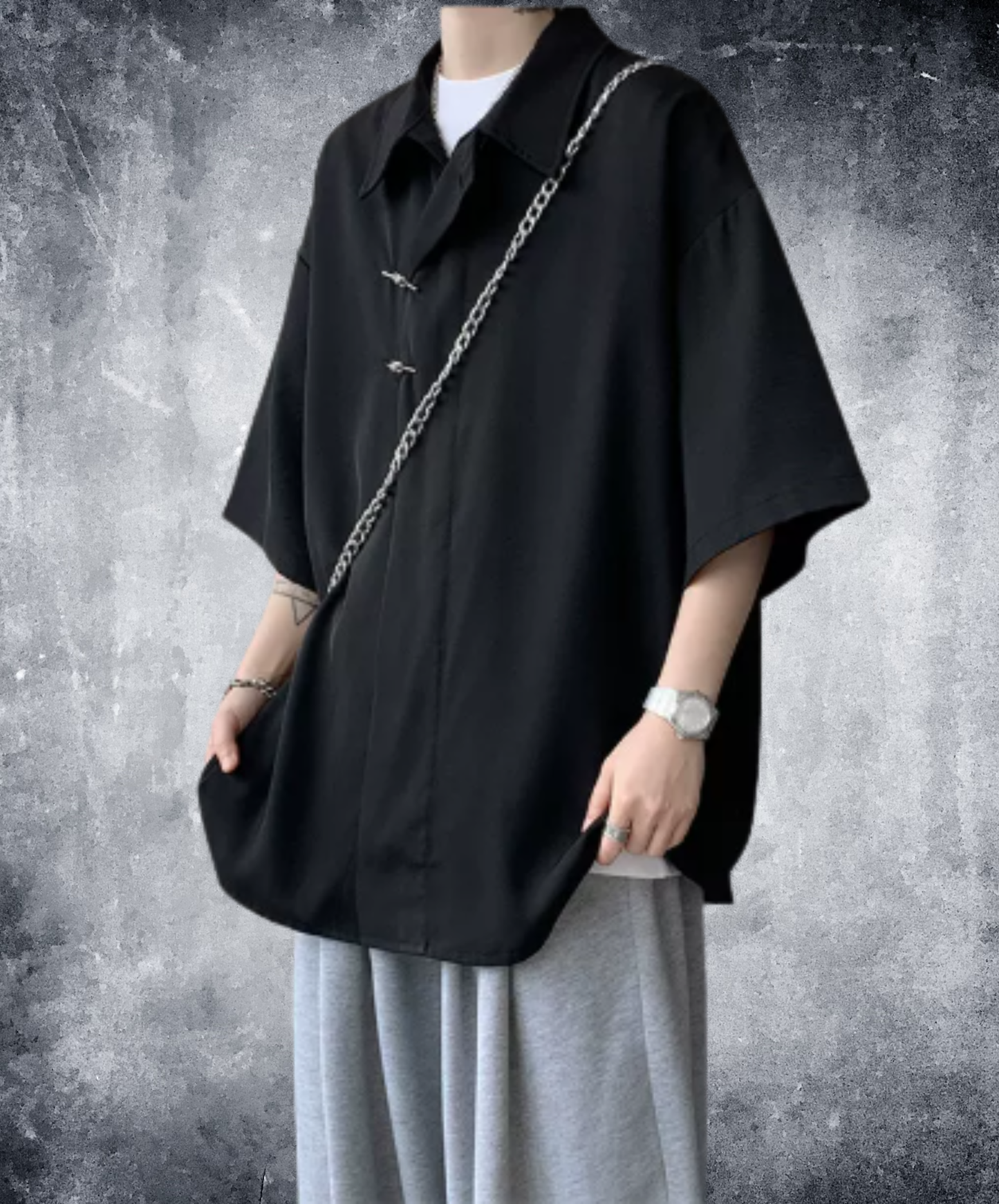 chinese-style slanted front placket shirt EN2910