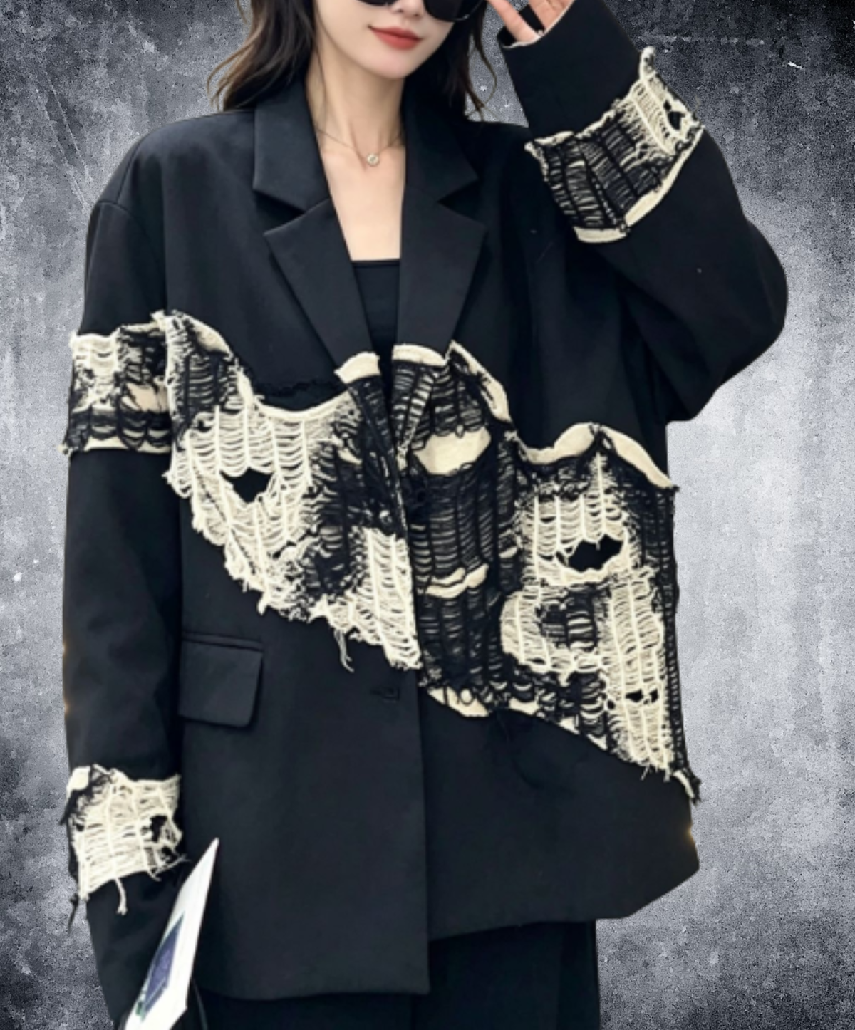 distressed-style mesh paneling jacket EN3229