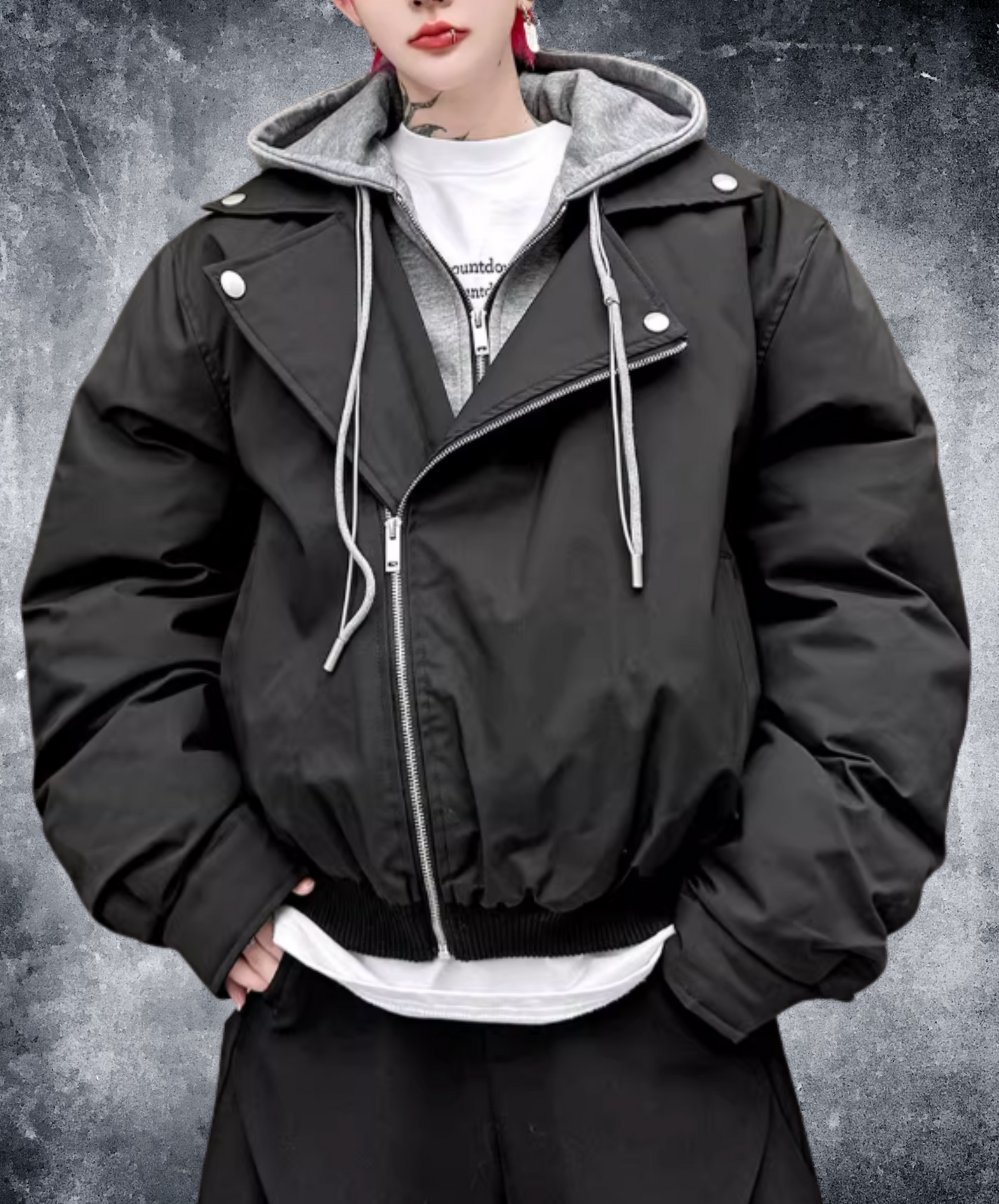 faux two-piece hoodie jacket EN2607