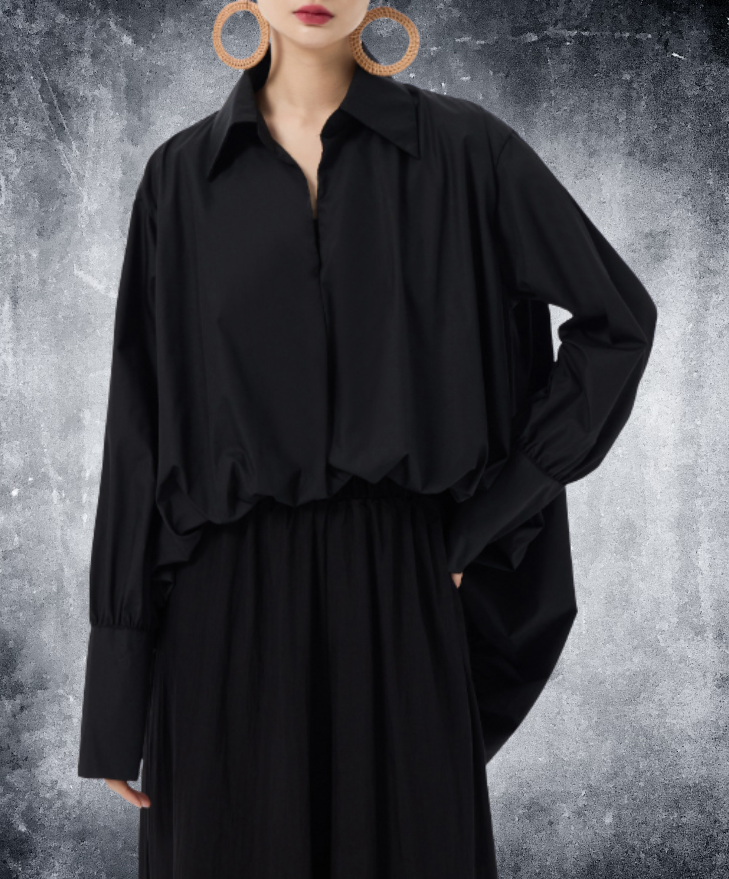 dark cinch-hem design shirt EN3042