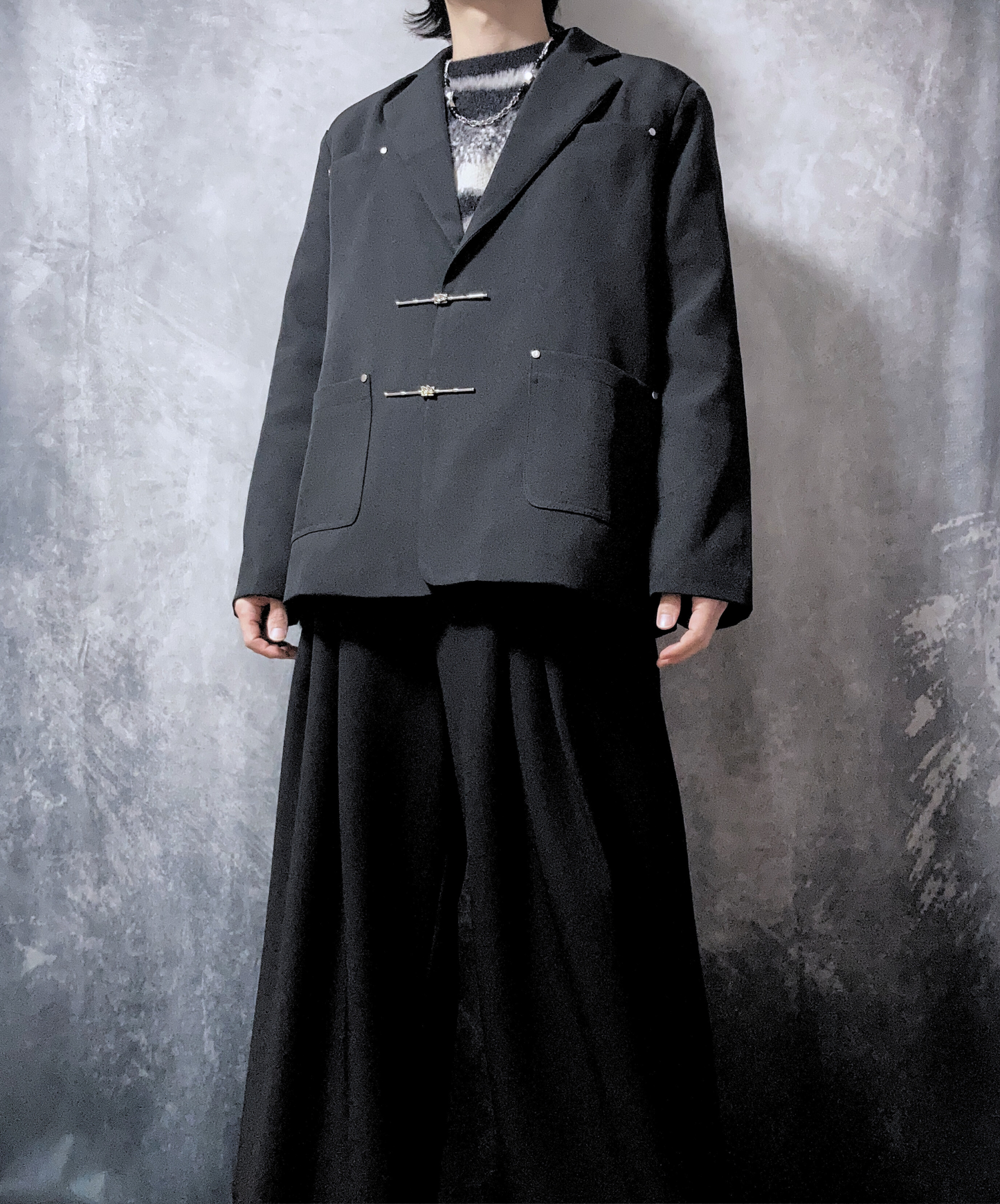 【style63】dark mode outfit set EN1882（jacket + sweater + pants set）