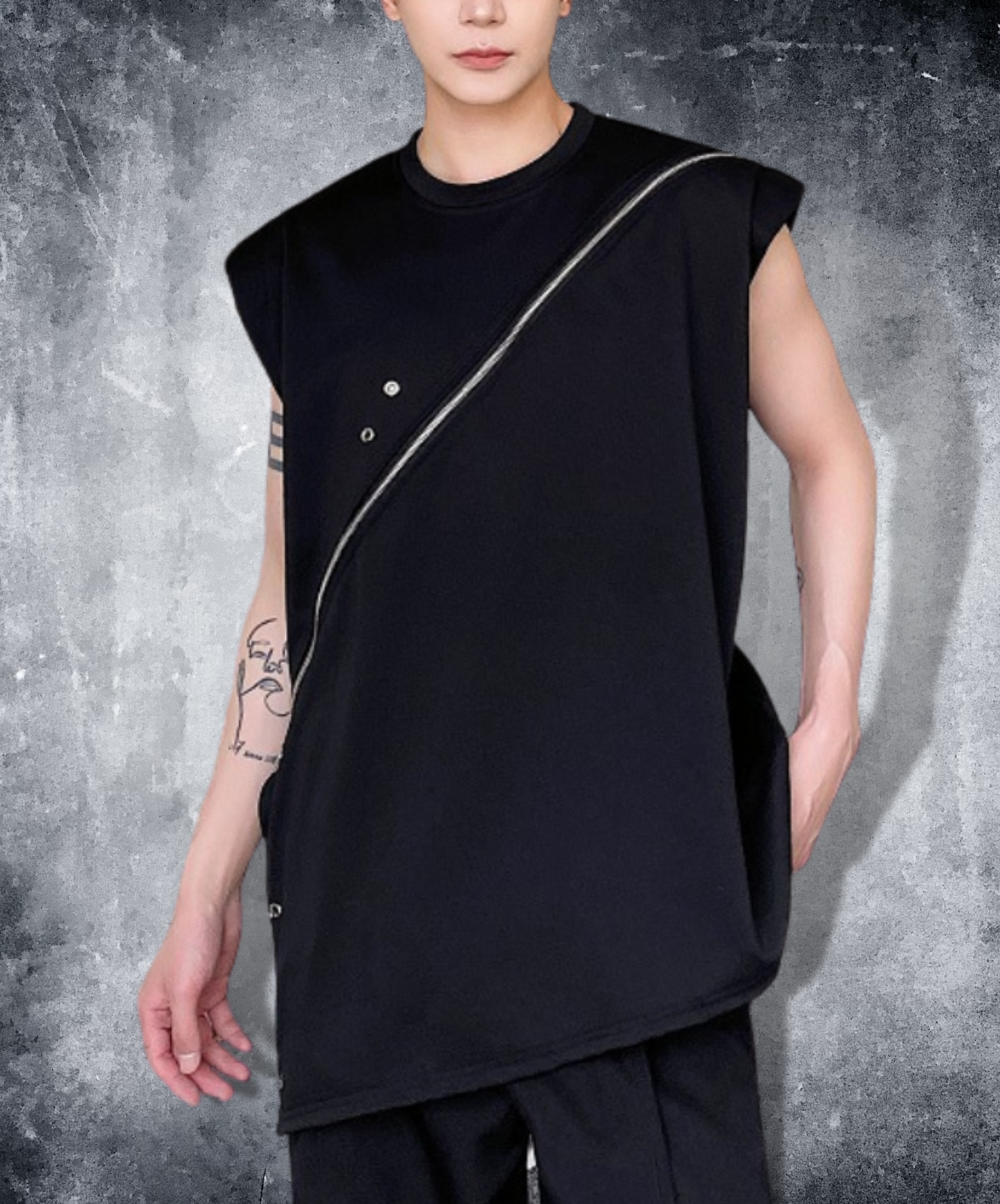 diagonal zip sleeveless shirt EN1005
