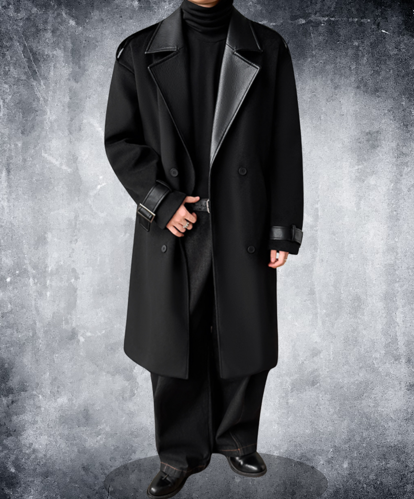 wool and leather patchwork coat EN2548