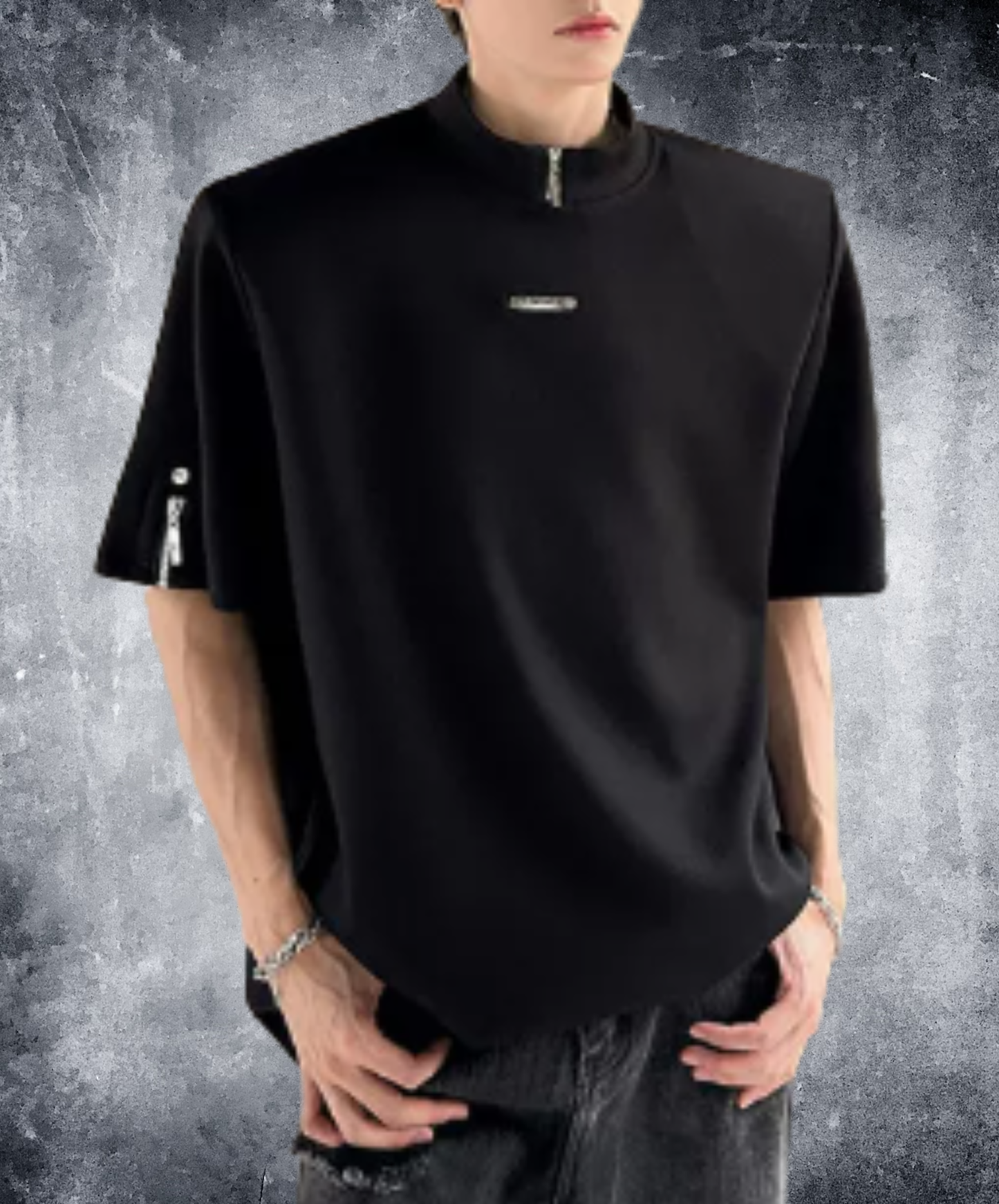 high neck, loose zipper detail t-shirt EN2931