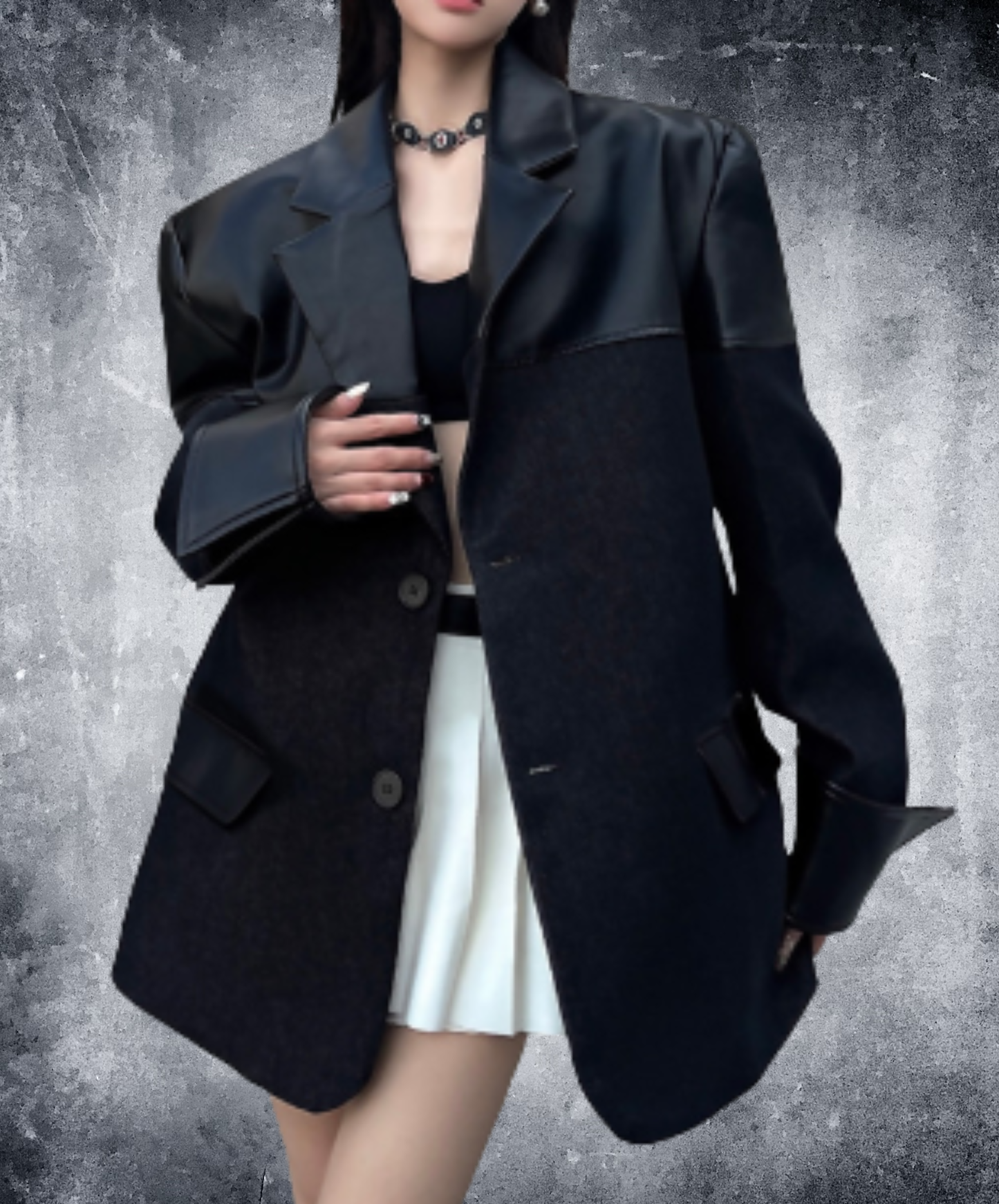 oversized fit with mixed-material paneling jacket EN3163