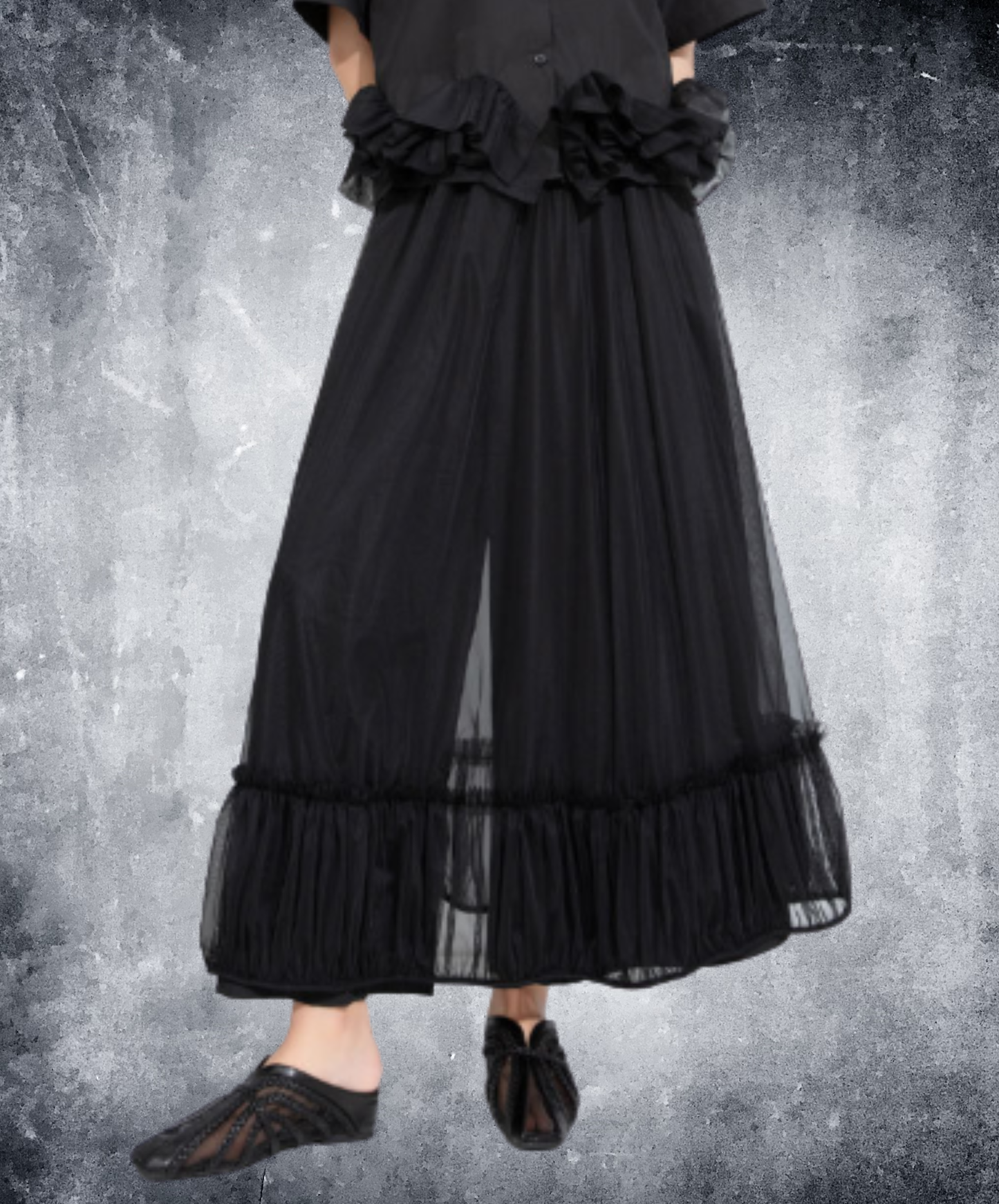 high-waisted sheer two-piece style wide pants EN3032