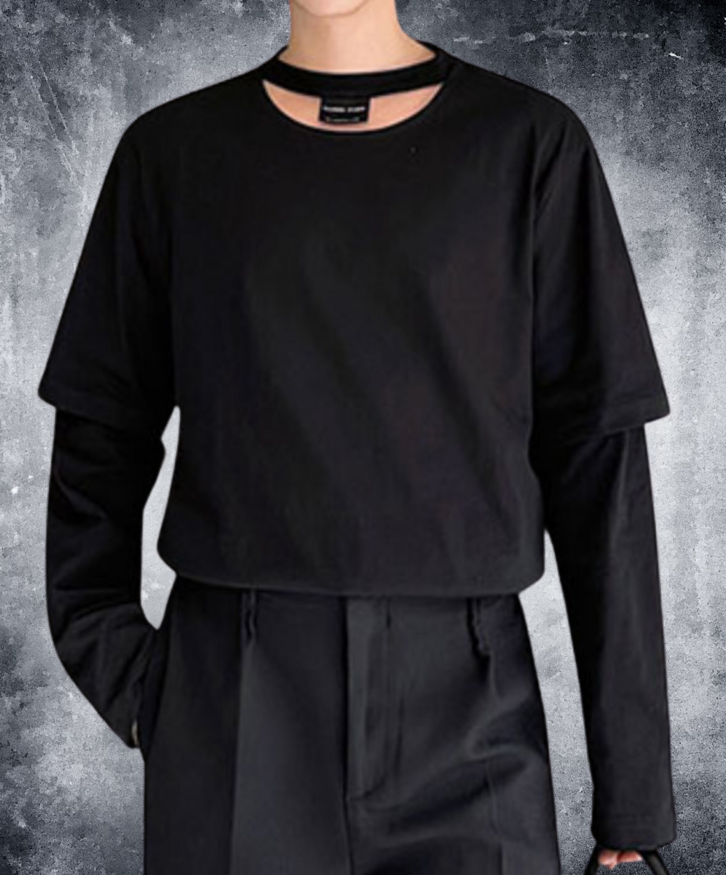 crescent hole layered style long t-shirt EN1804