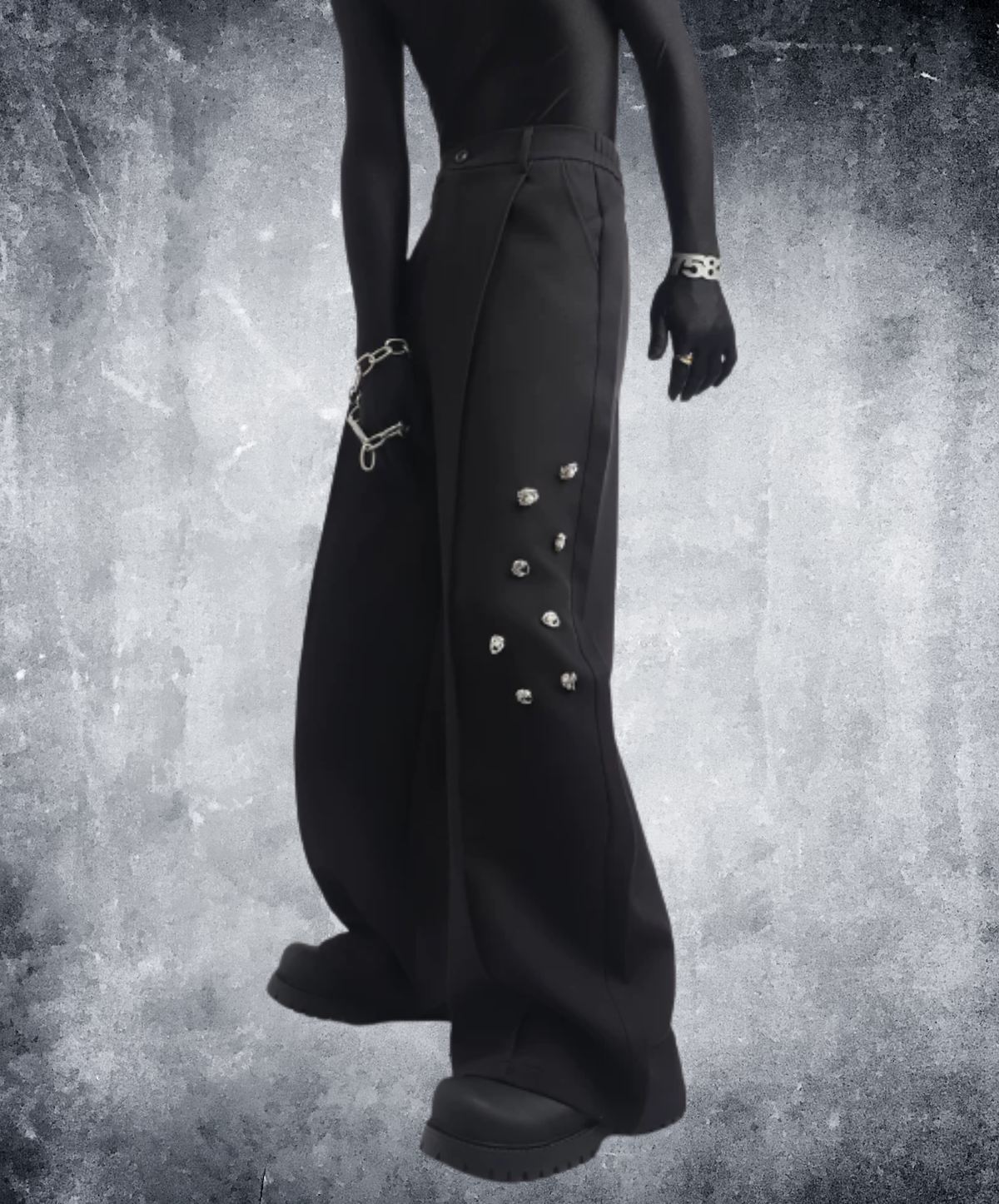 random stud decoration wide pants EN3144