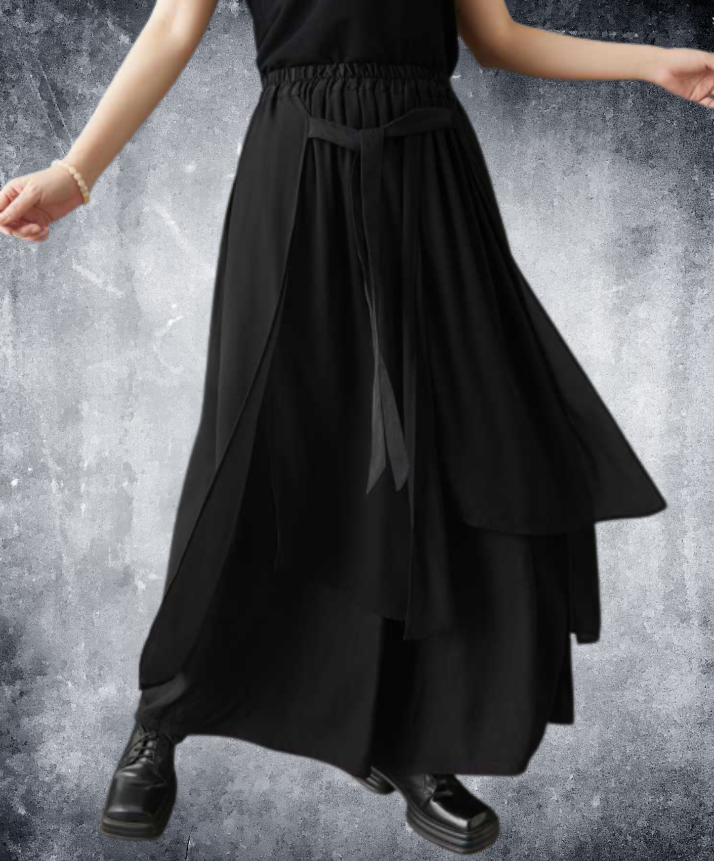 dark asymmetrical chiffon patchwork wide pants EN3062