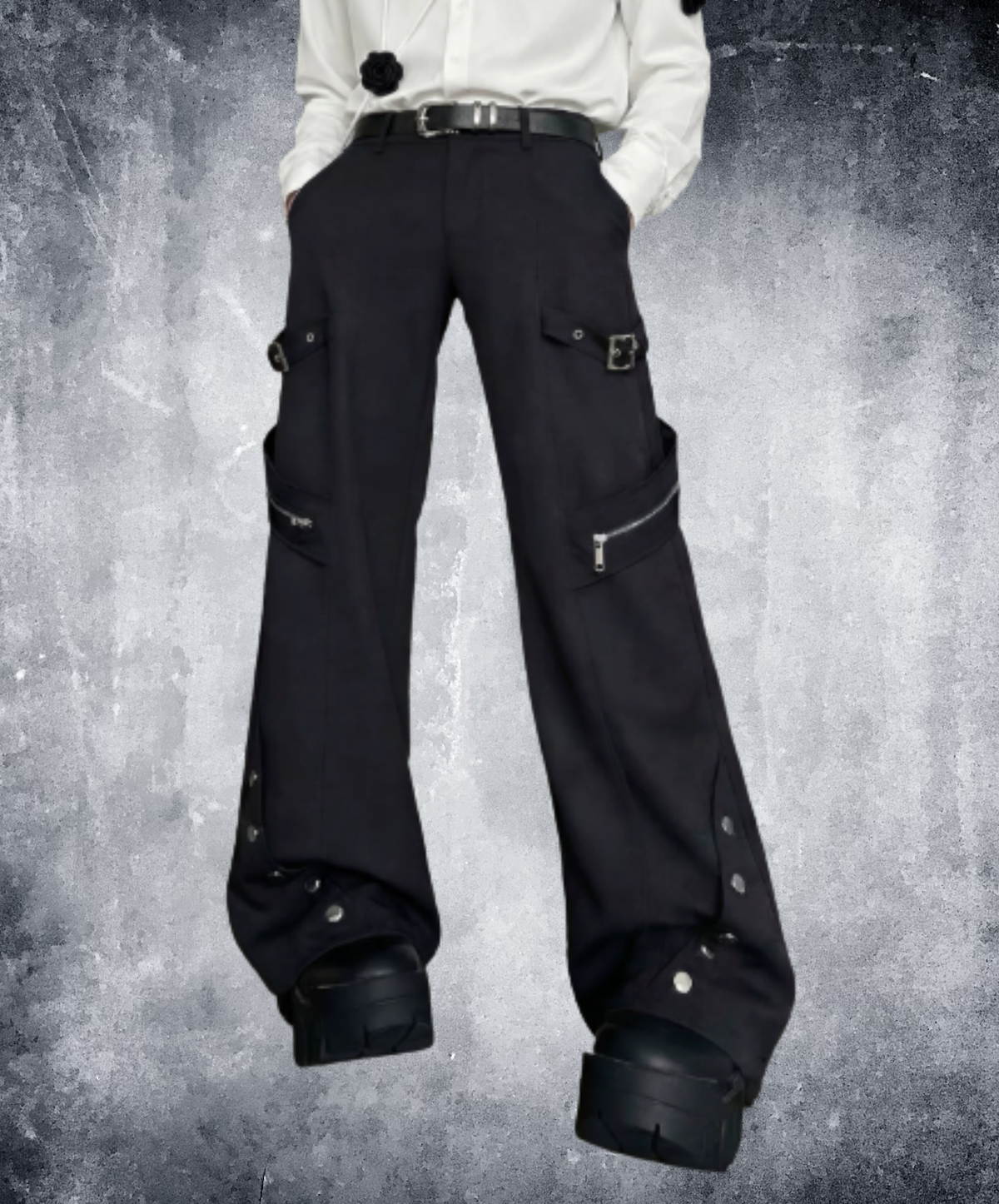 zip-detailed flared silhouette pants EN3143