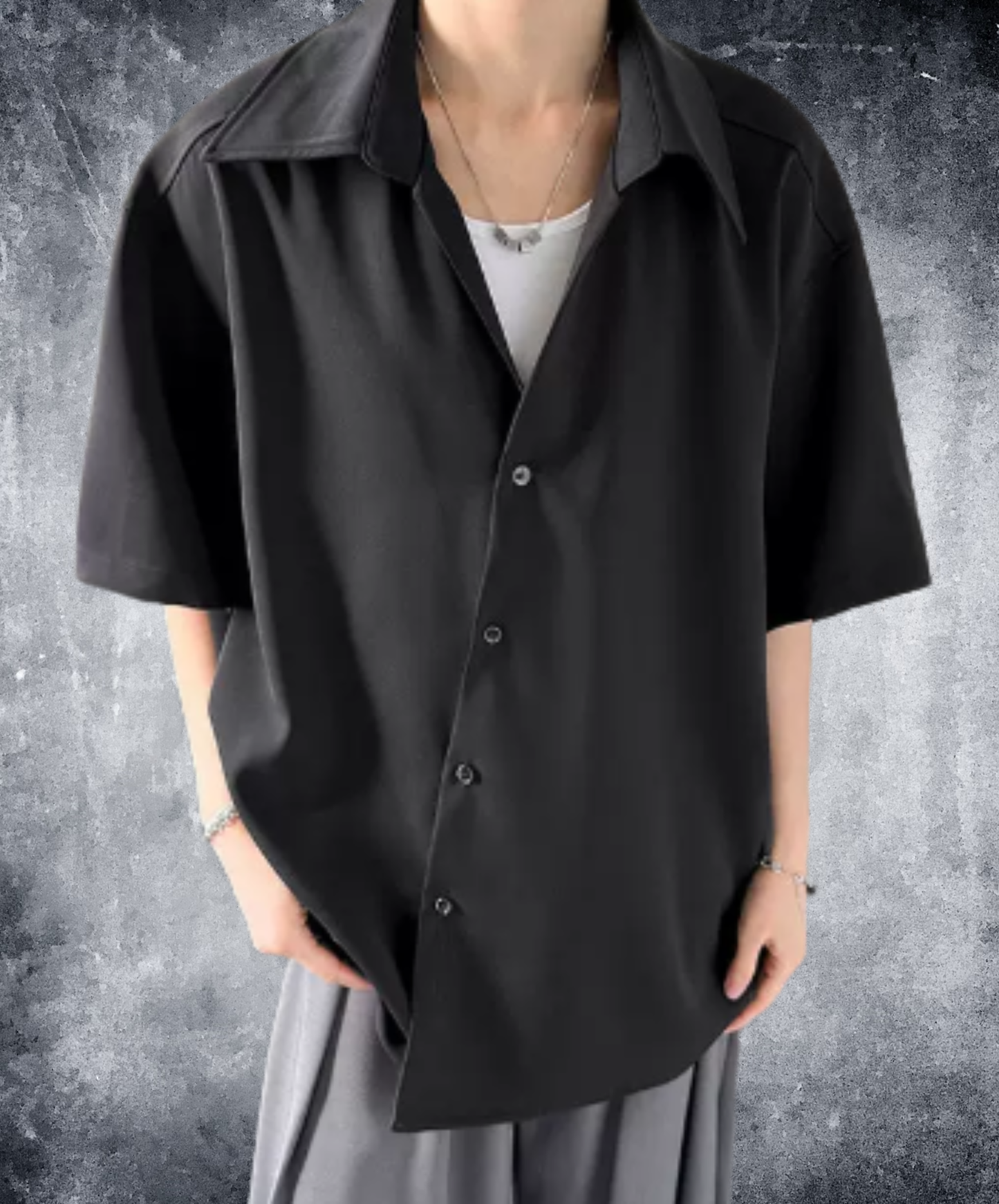 five-sleeved placket with slanted front shirt EN2921