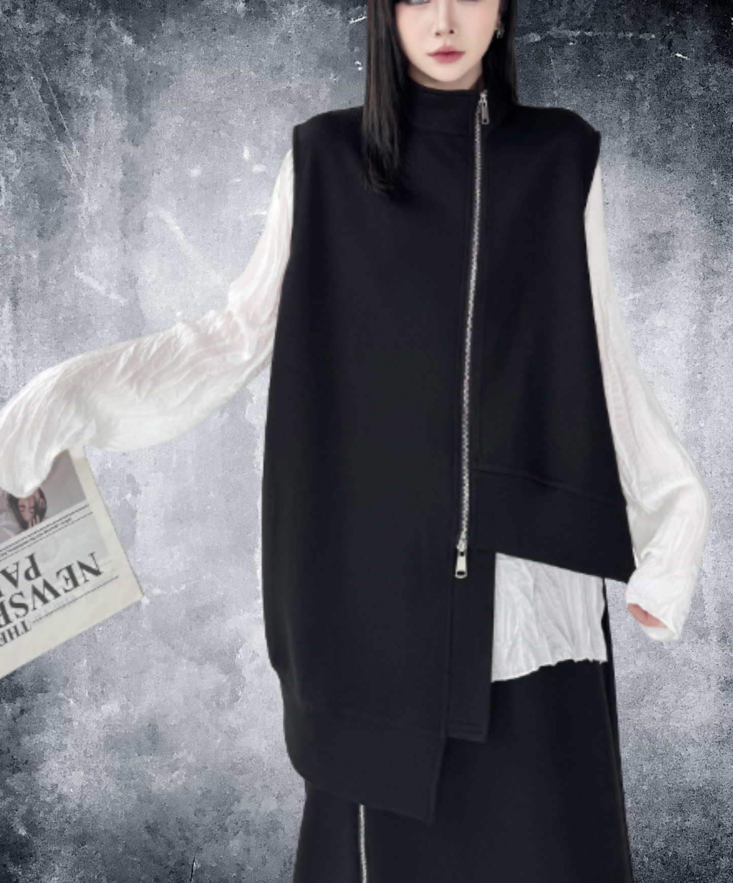 asymmetric high neck vest  EN3017