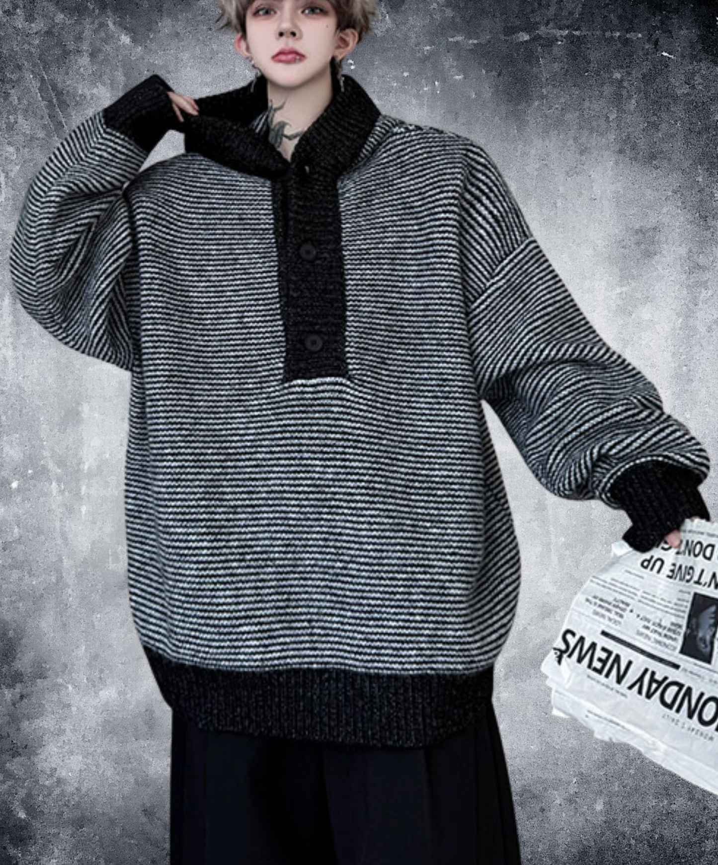 color block border relax hoodie EN2523