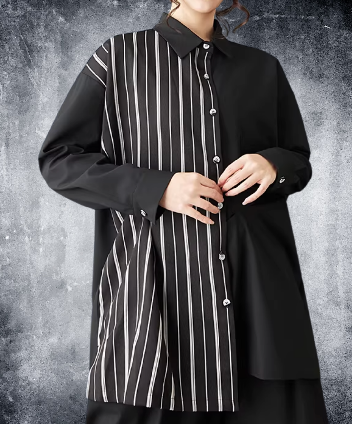 dark striped patchwork mid-length shirt EN2797