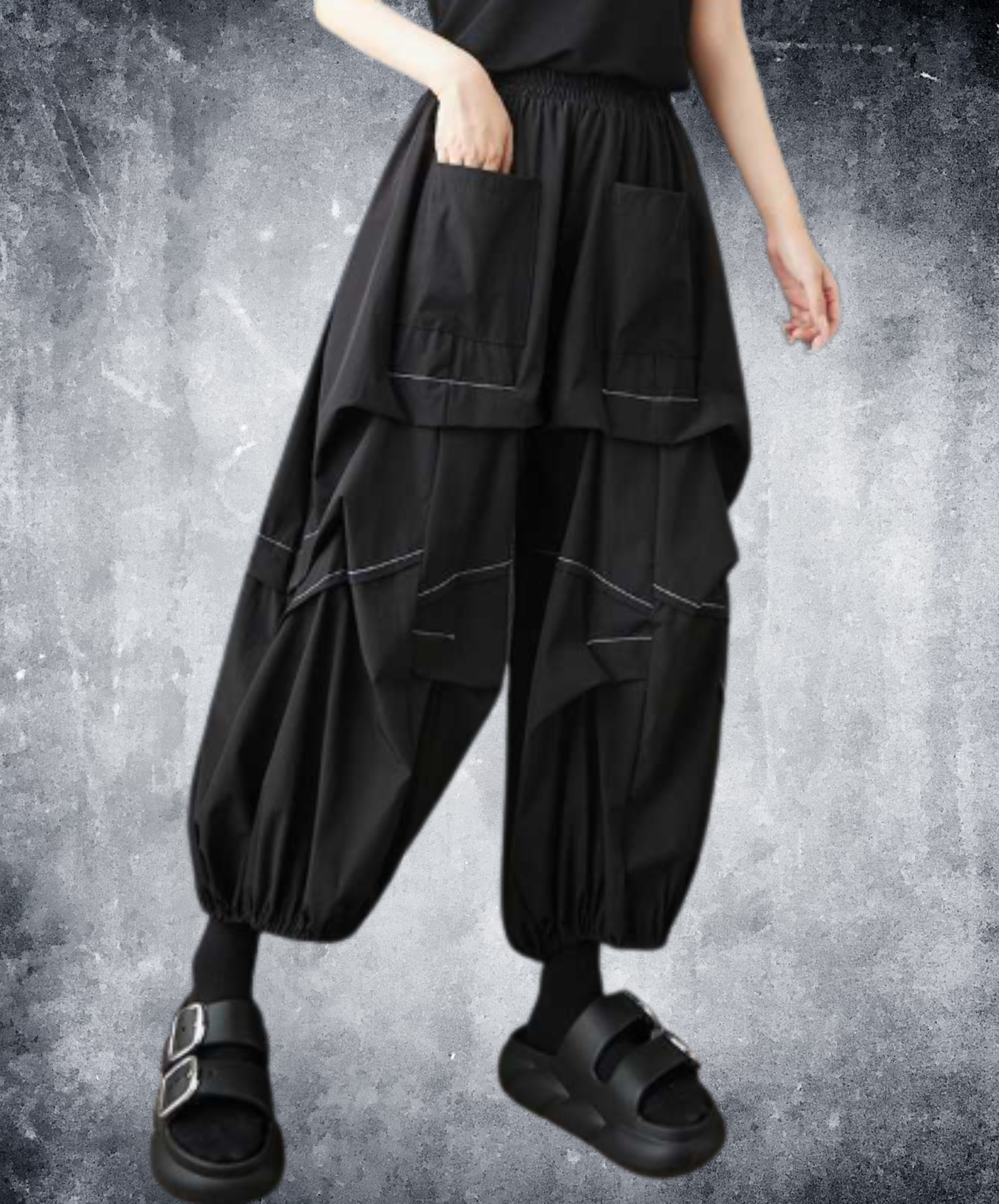 stitched balloon silhouette wide pants EN3034