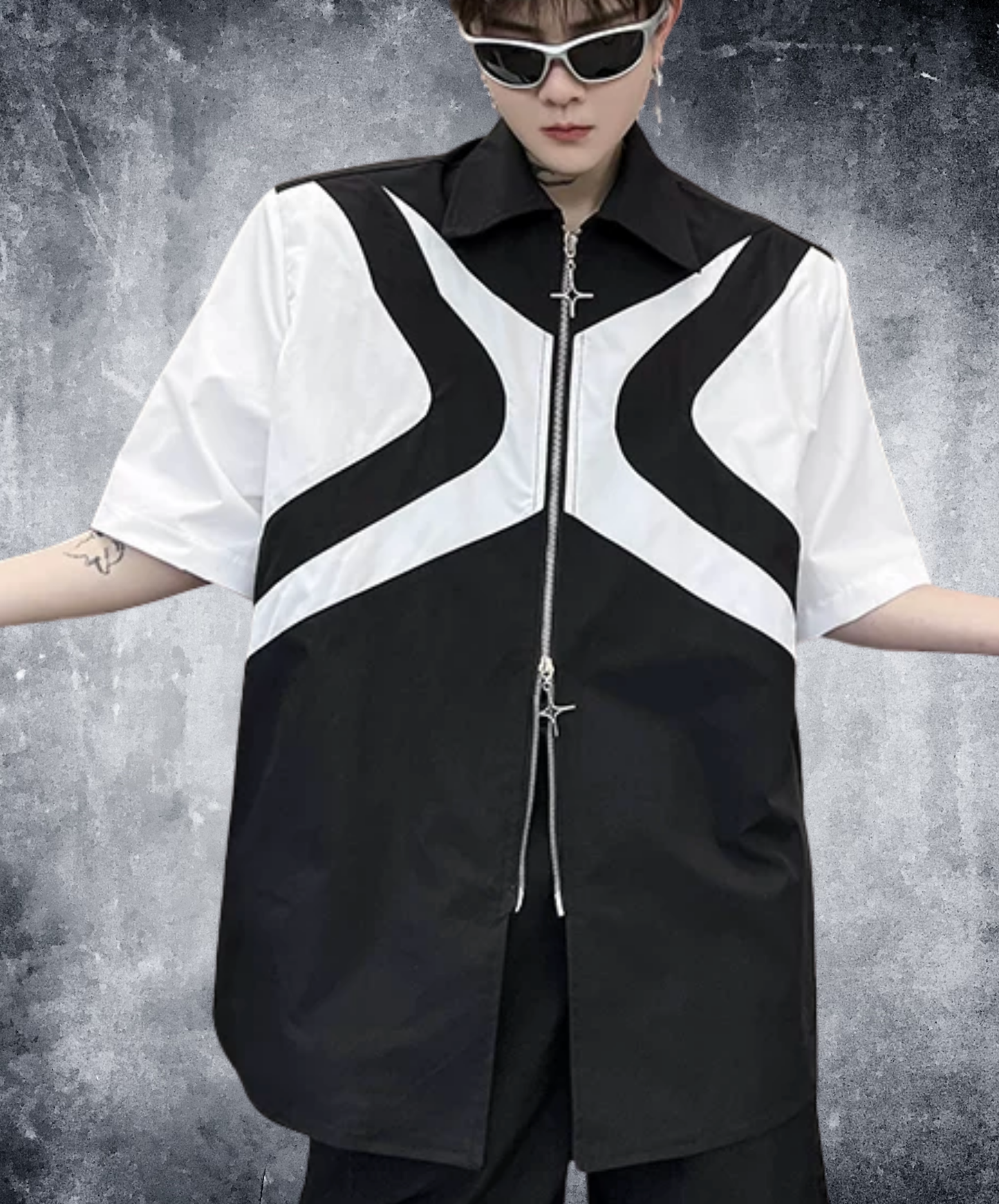 dark double zipper x design shirt EN2865