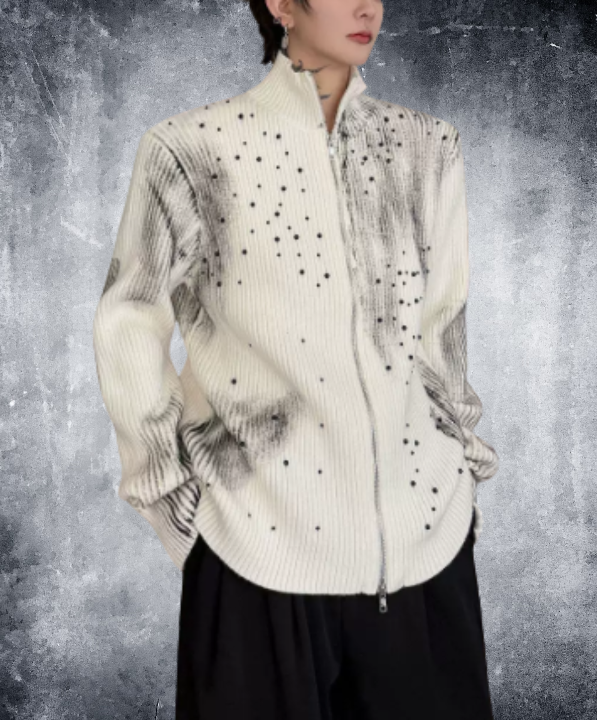 zip-up with a gradient pattern sweater EN3243