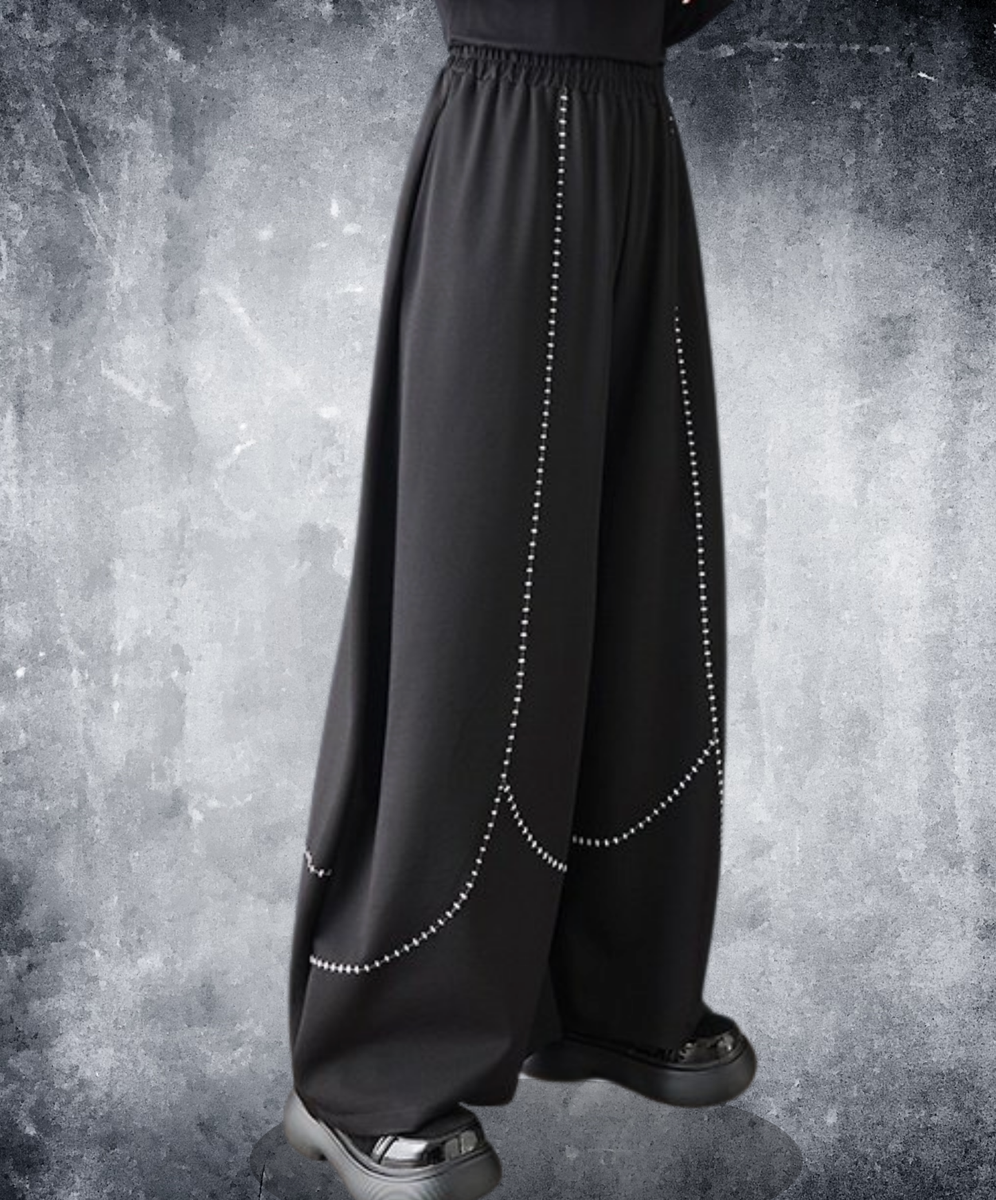 dark embroidery color block wide pants EN2728