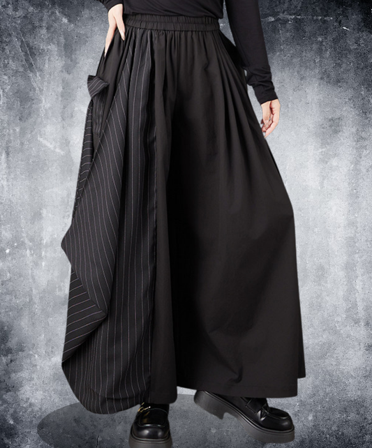 dark fine striped drape wide pants EN2779
