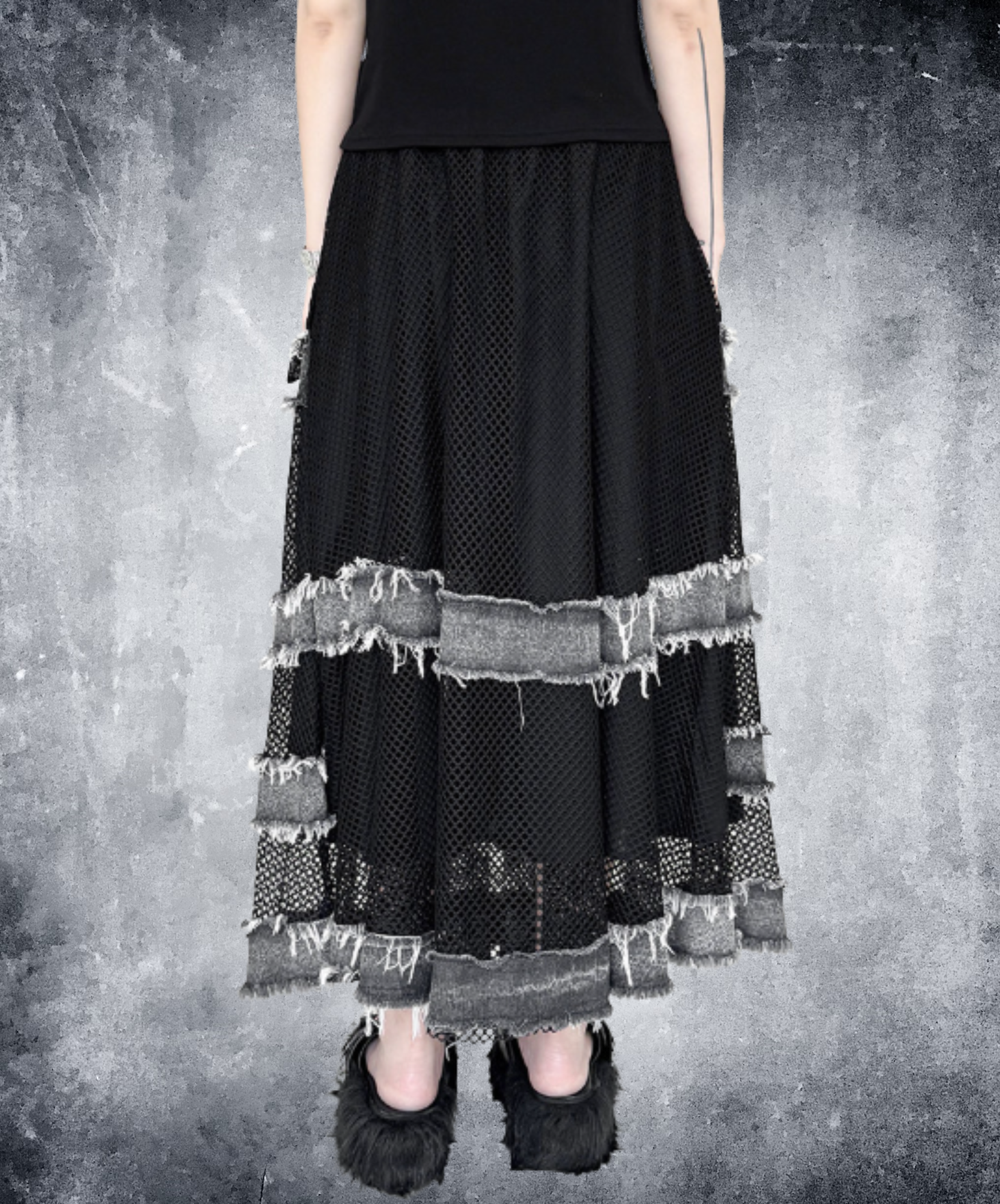 mesh patchwork with elastic waist skirt EN2999