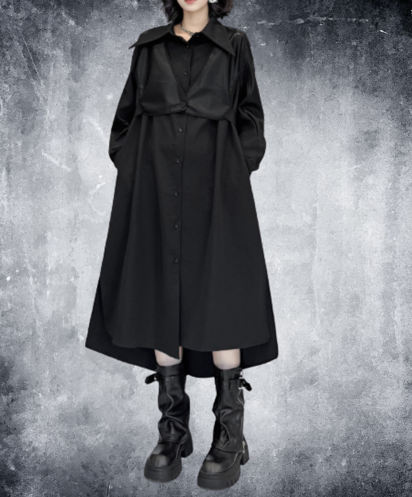 dark fishtail hem with a defined waist long shirt EN3114