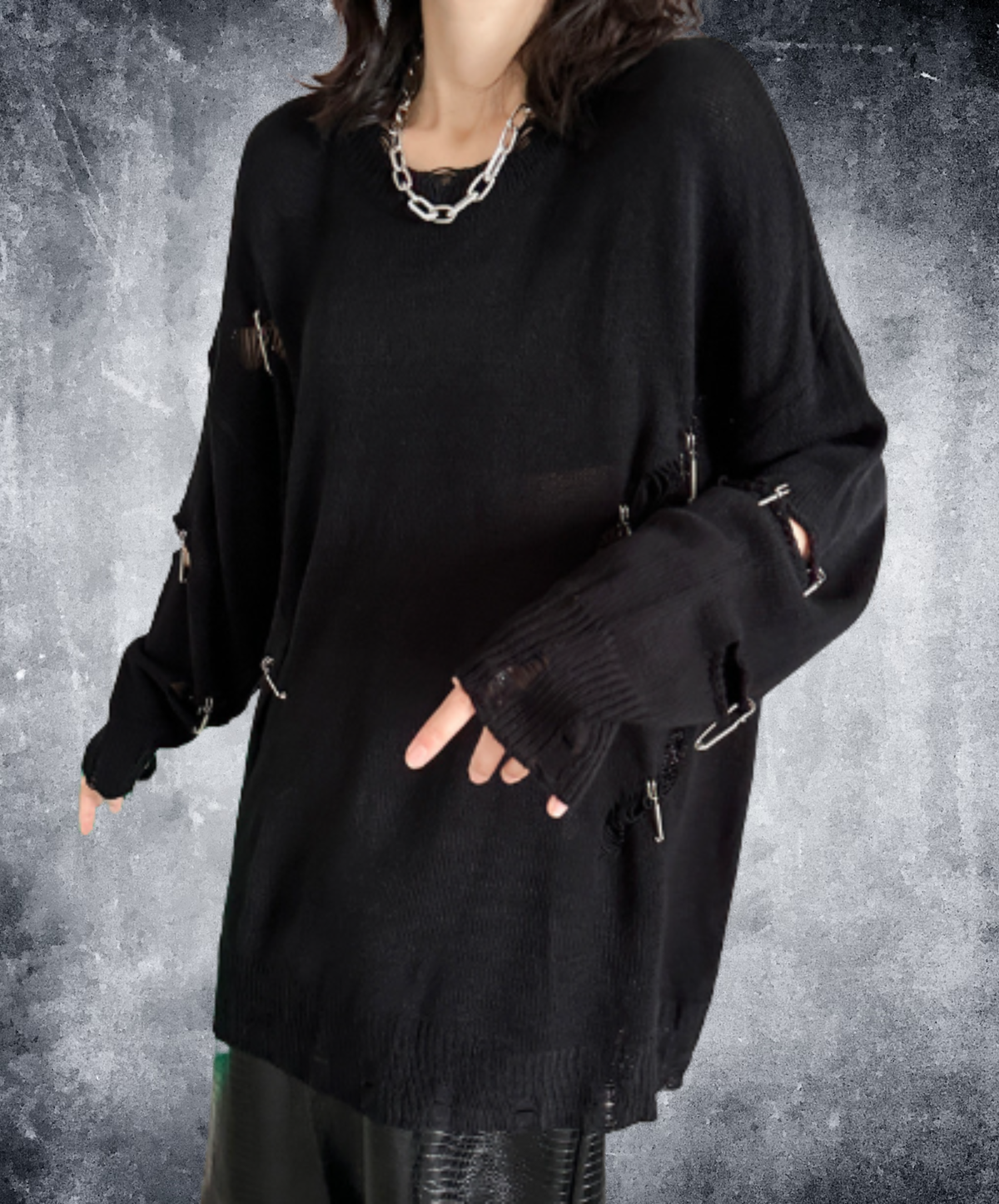distressed finish with clip detail sweater EN3142