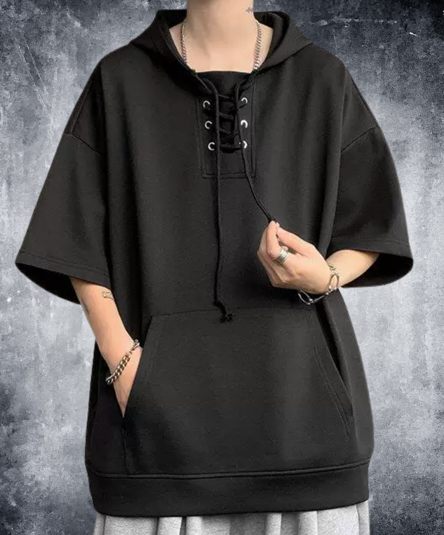 lace-up drawstring design hoodie EN2846