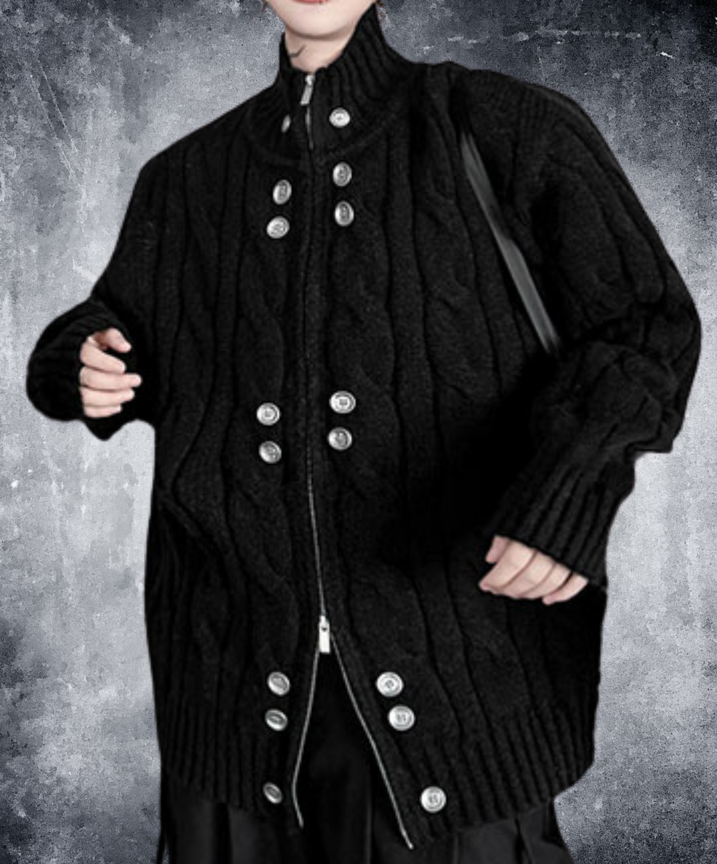 button design stand collar loose sweater EN2475