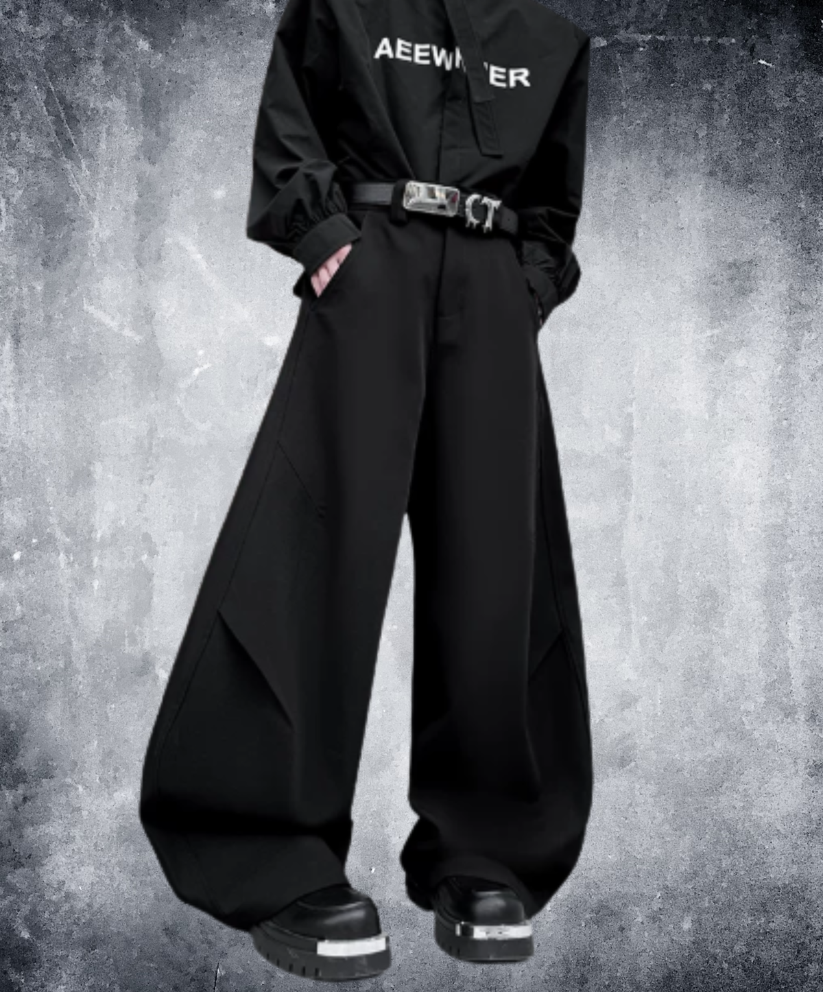 dark knee-tuck cocoon silhouette wide pants EN3196