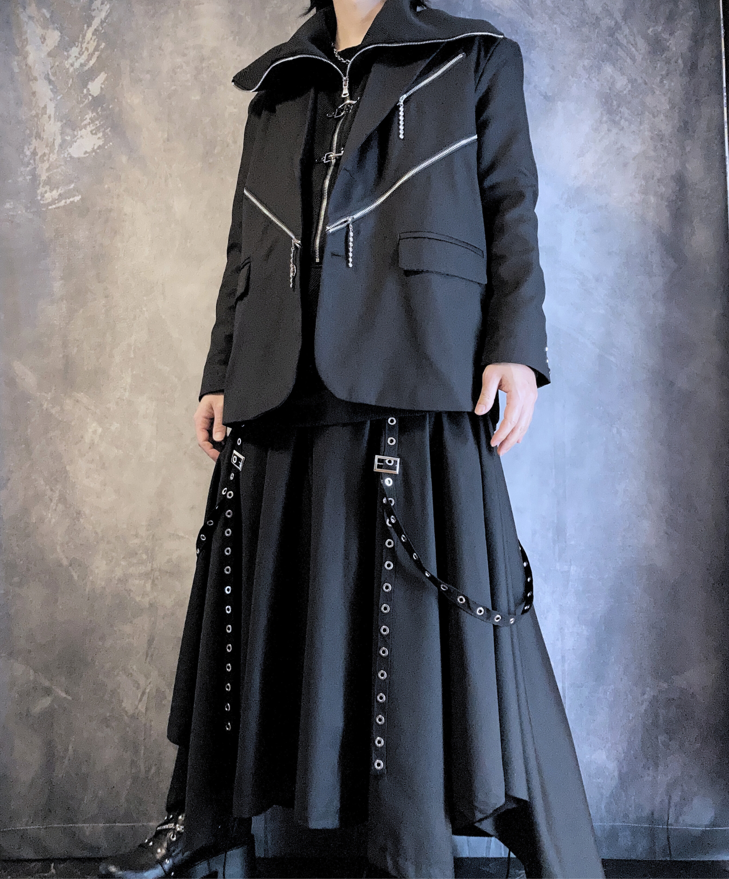 【style84】dark mode outfit set EN2630（jacket + sweatshirt + pants set）