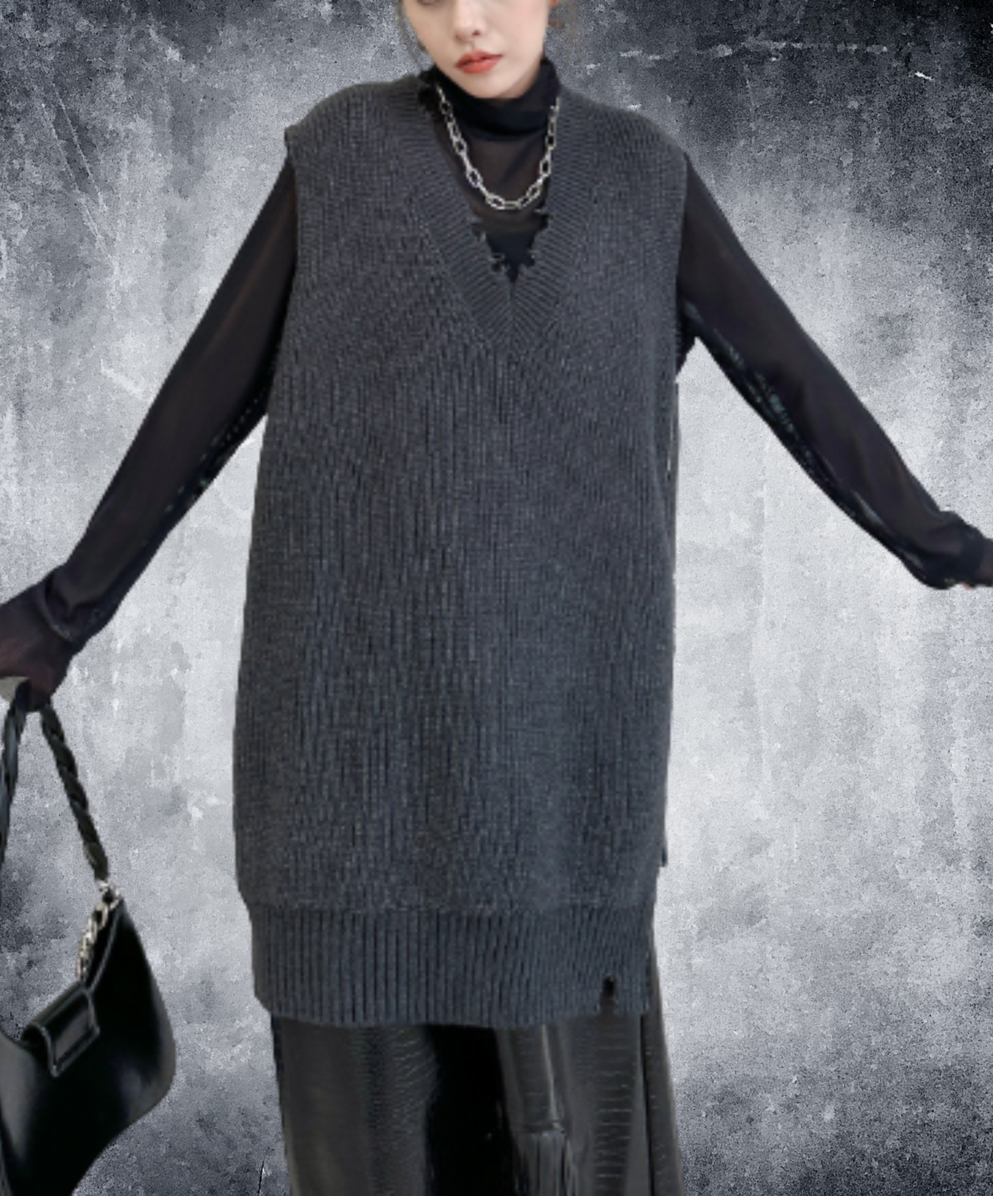 loose-fitting v-neck top side zips sweater EN3155